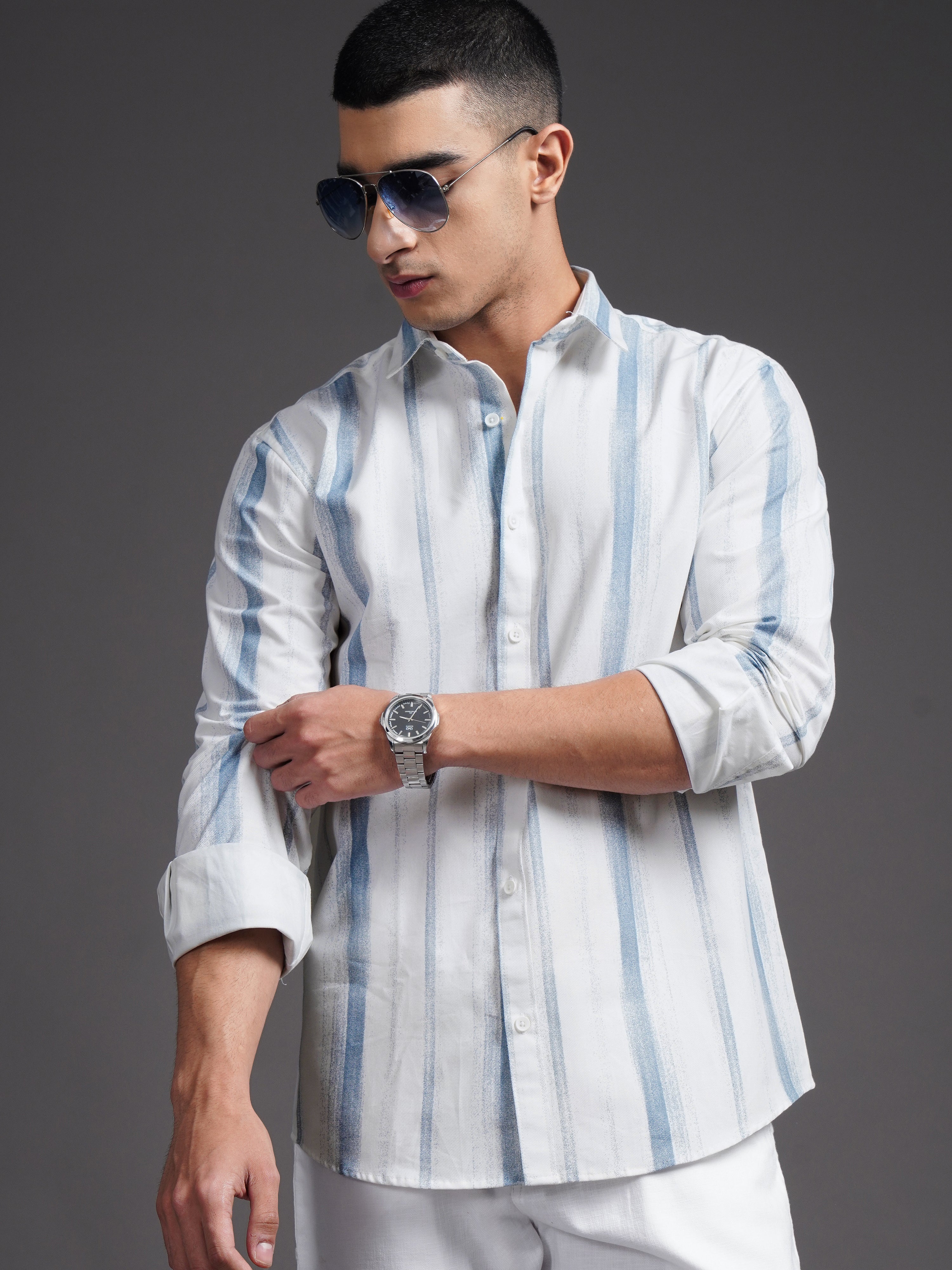 Men Eskar Blue Striped Shirt