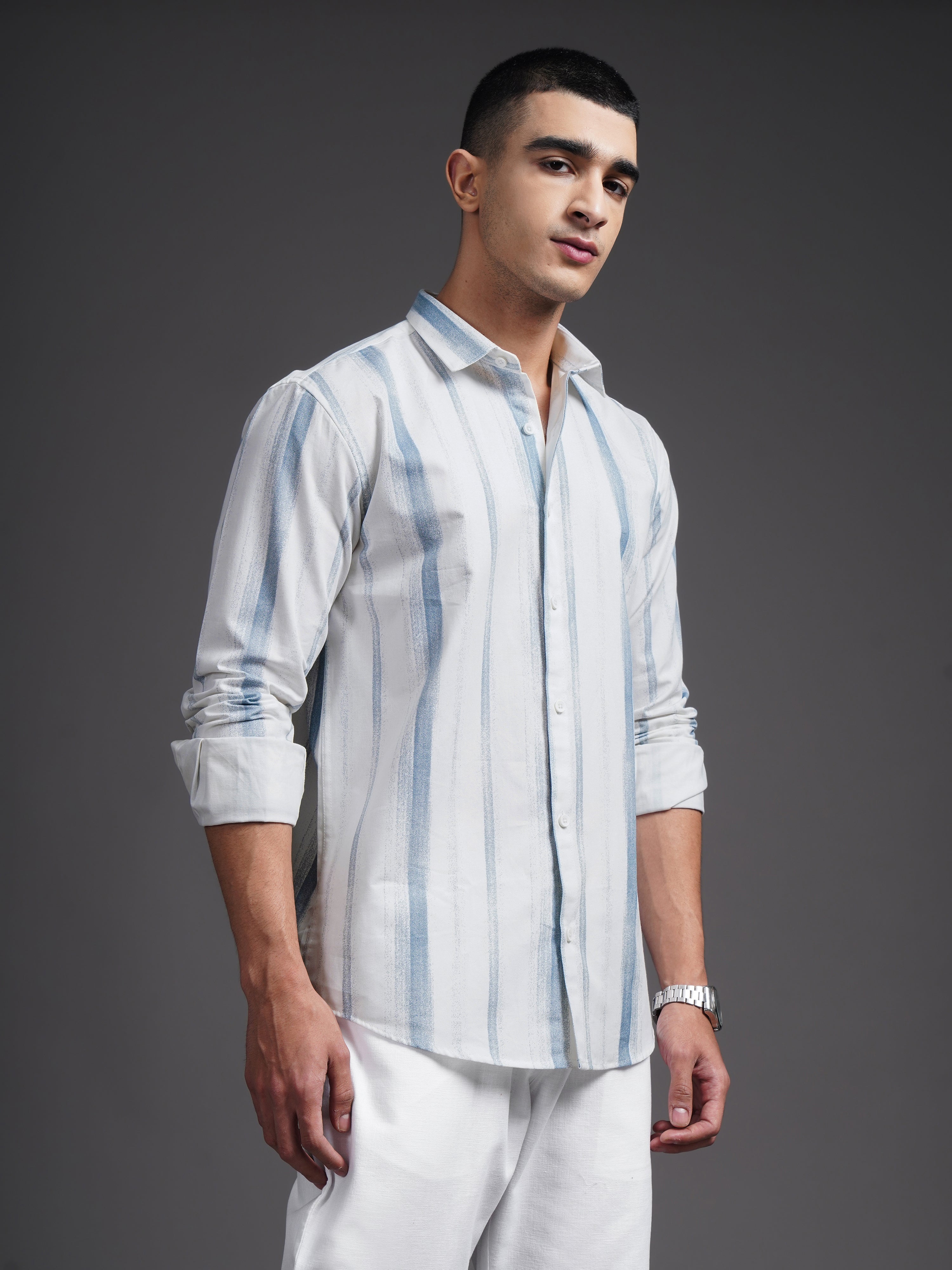 Men Eskar Blue Striped Shirt