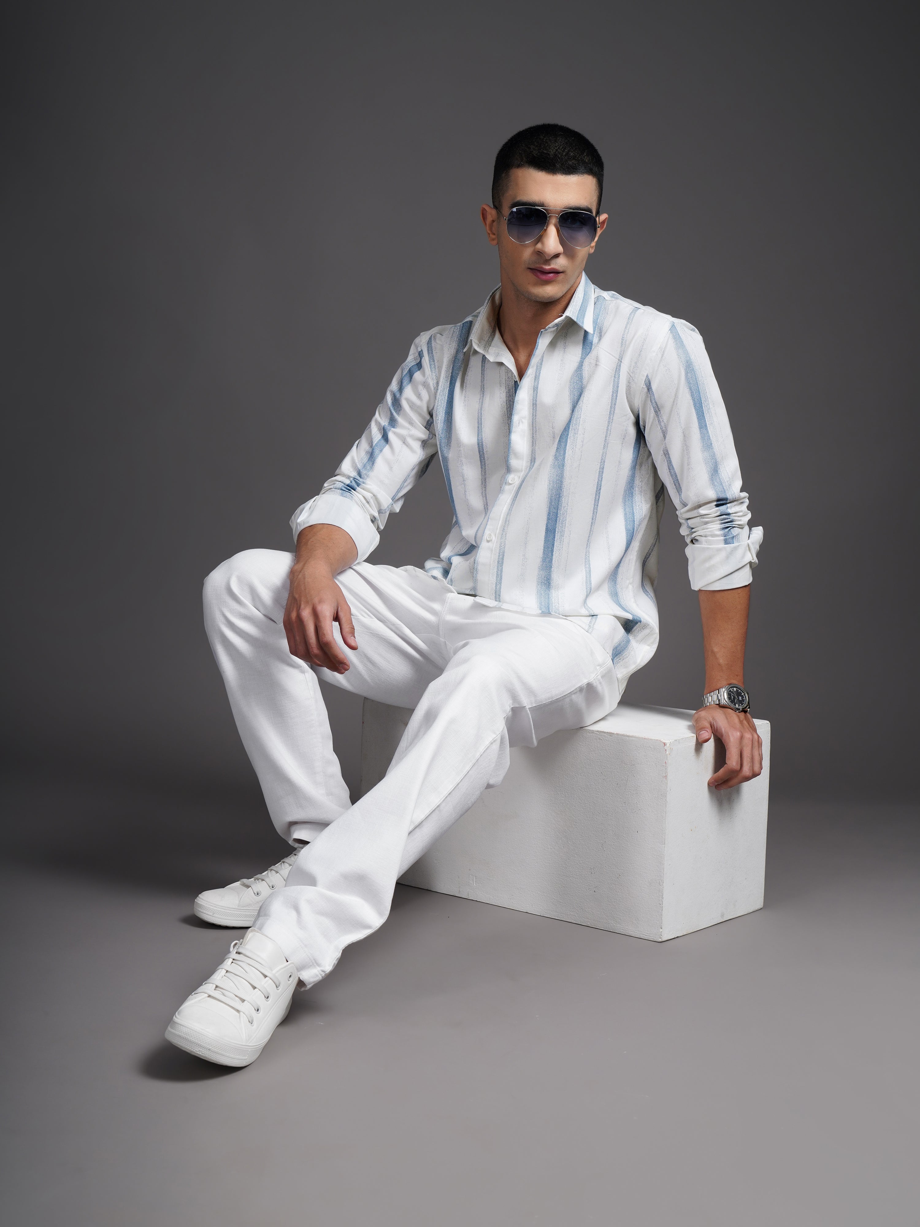 Men Eskar Blue Striped Shirt