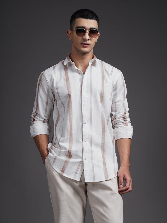Men Eskar Brown Striped Shirt