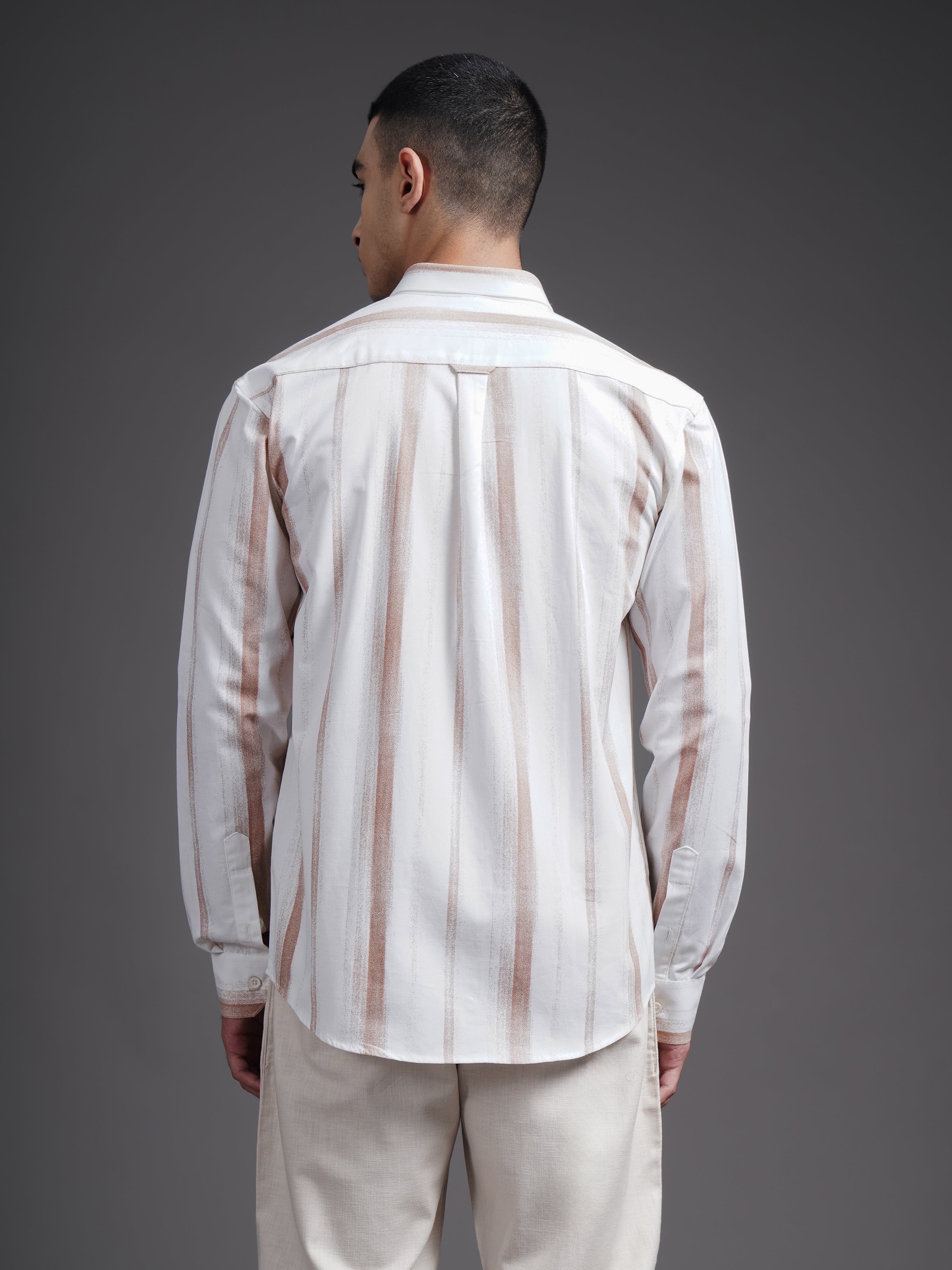 Men Eskar Brown Striped Shirt