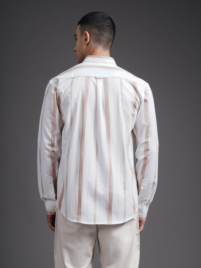 Men Eskar Brown Striped Shirt