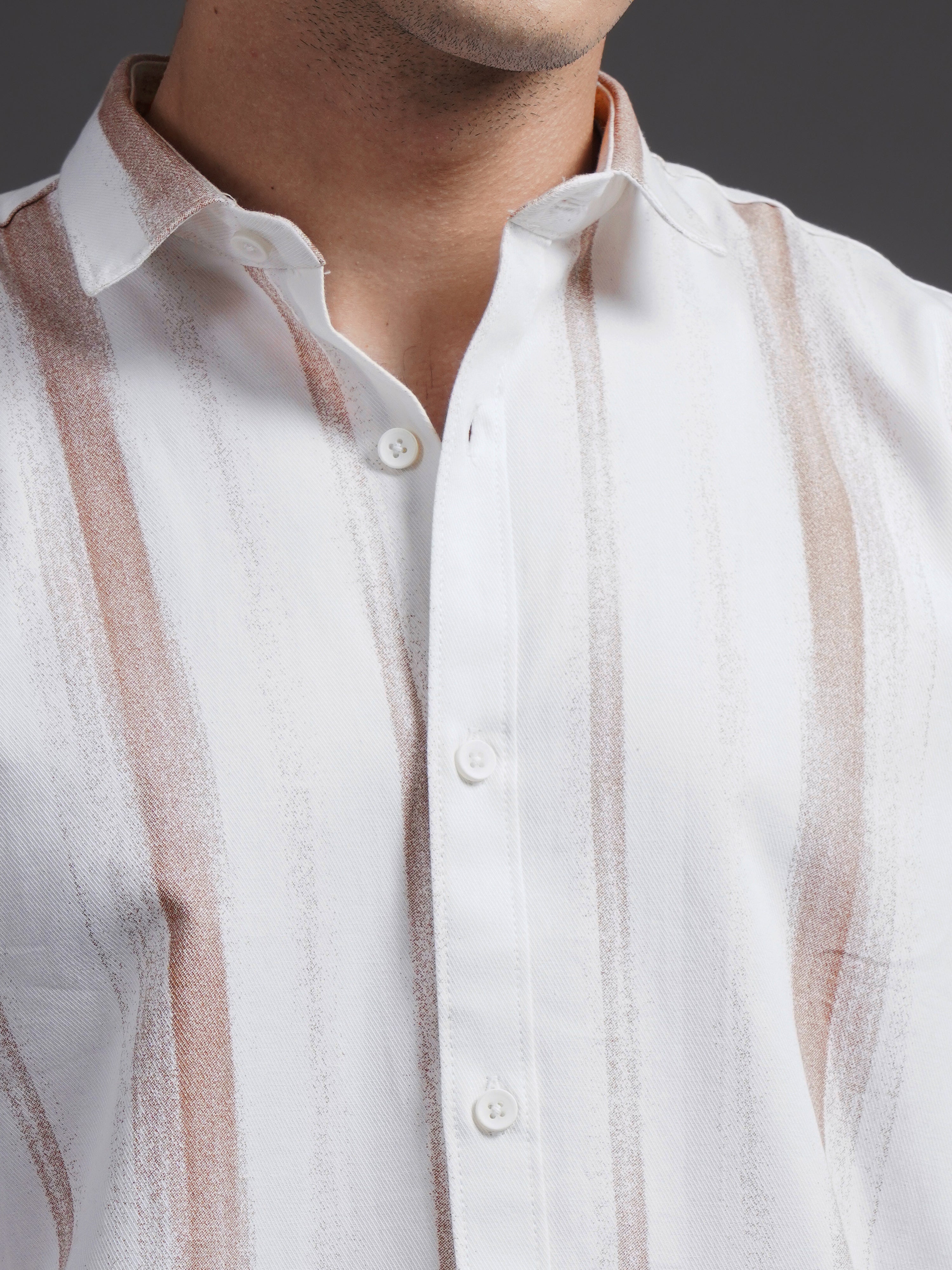 Men Eskar Brown Striped Shirt