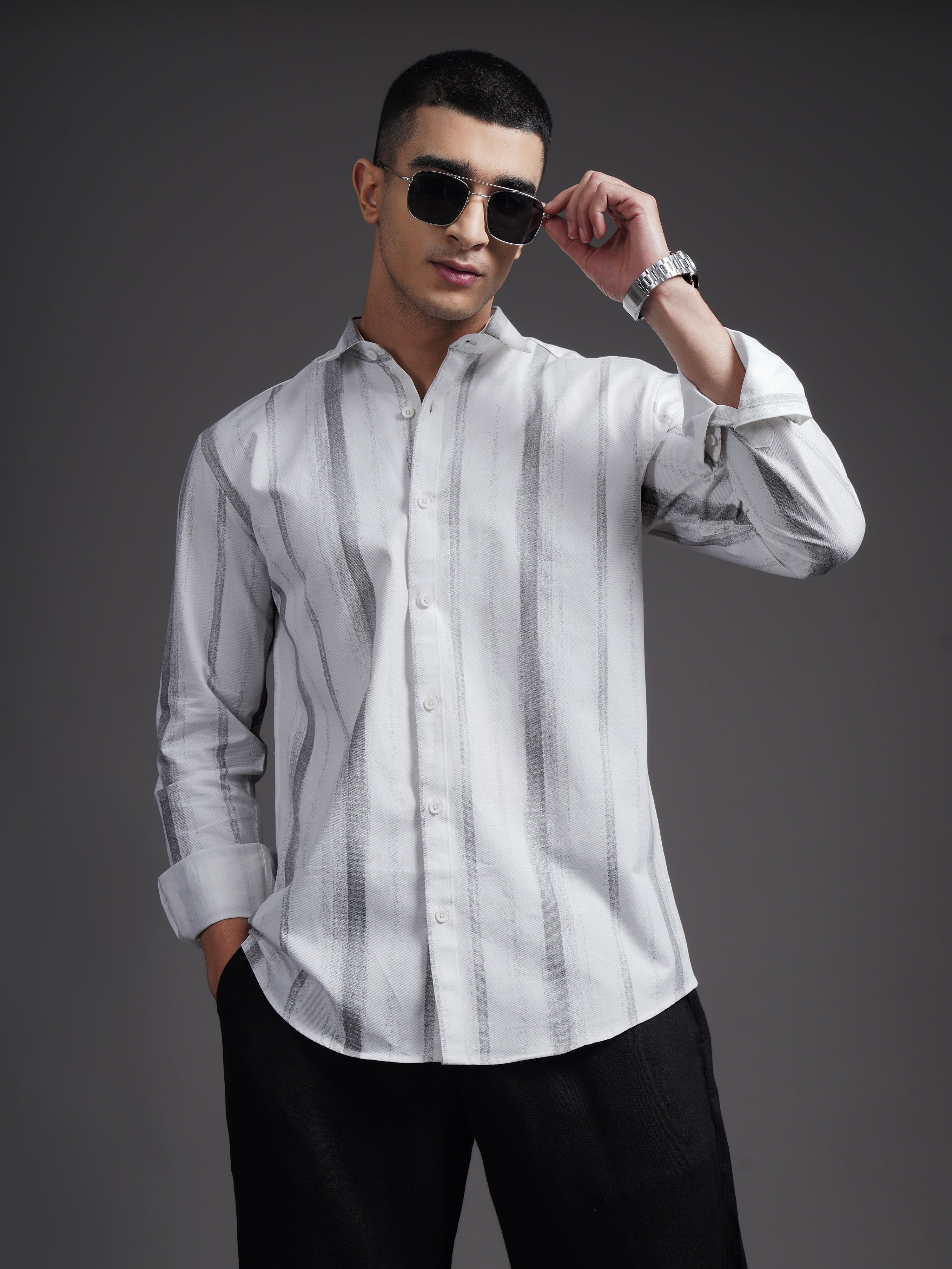 Men Eskar Grey Striped Shirt