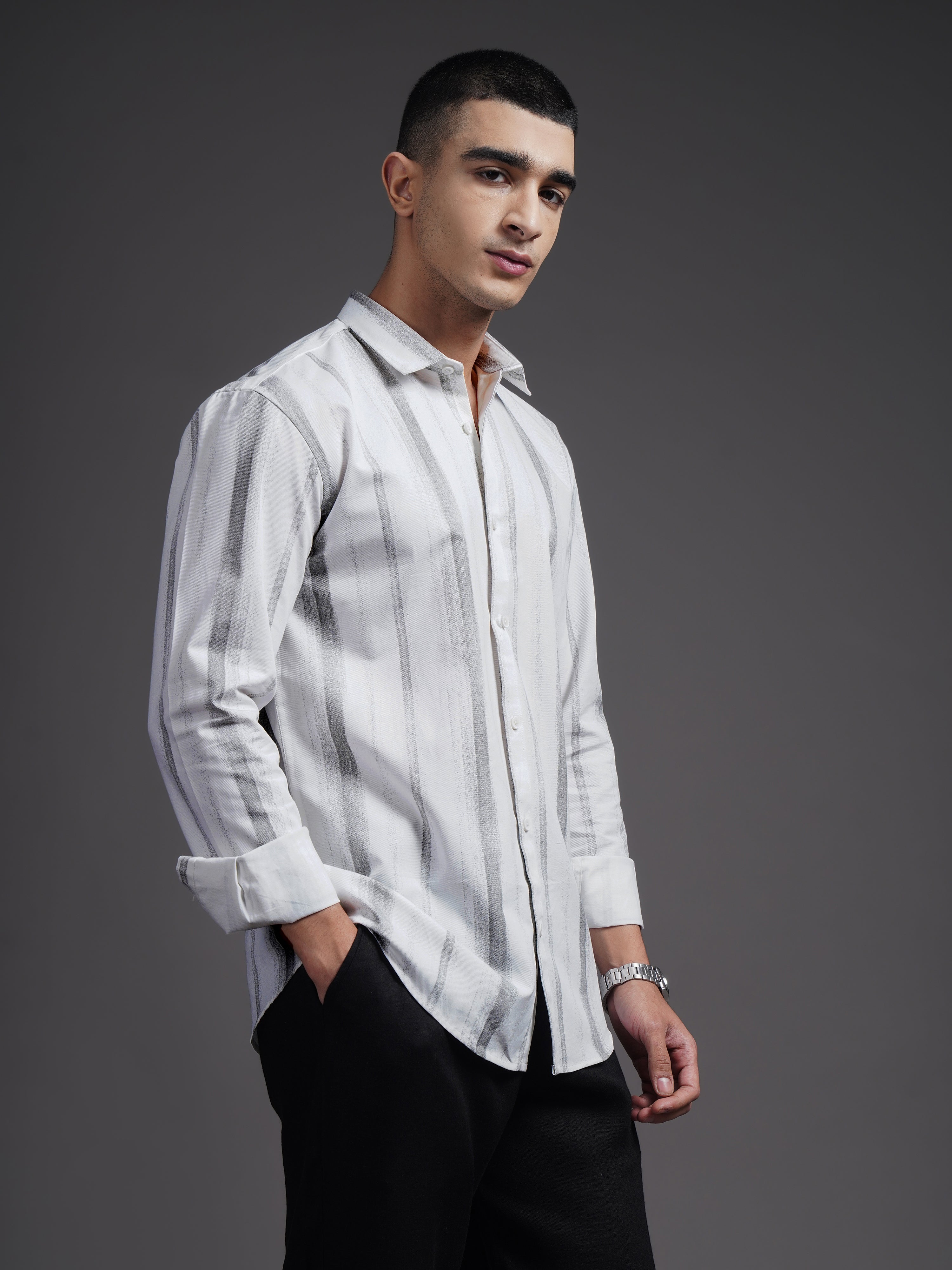 Men Eskar Grey Striped Shirt