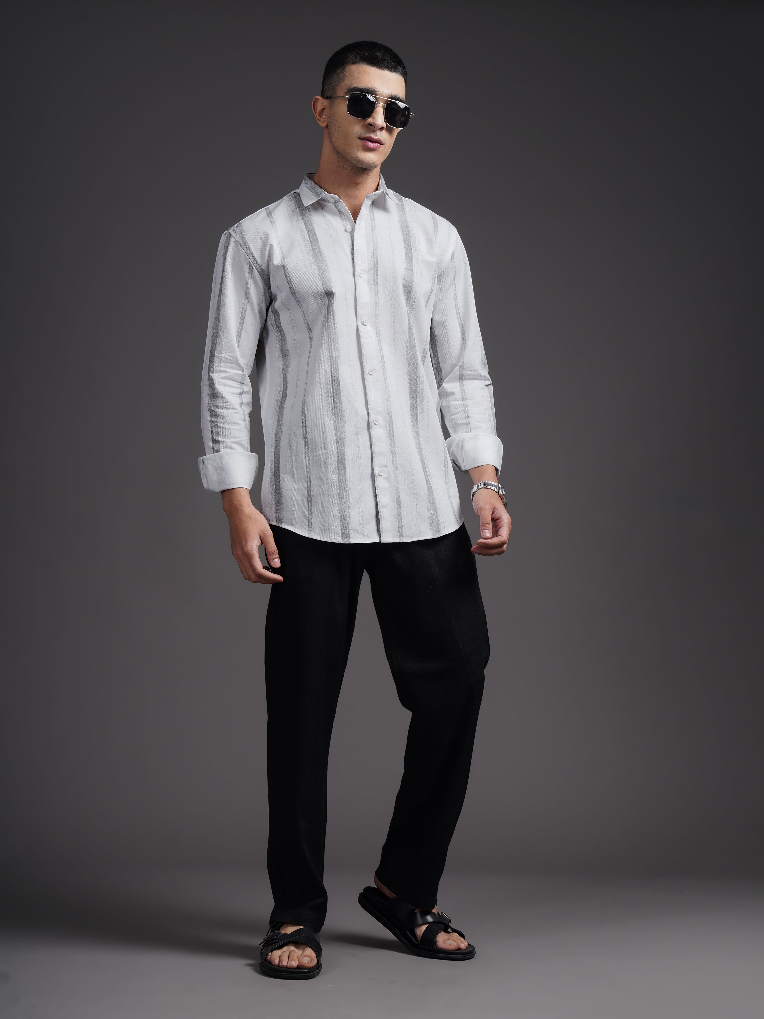 Men Eskar Grey Striped Shirt