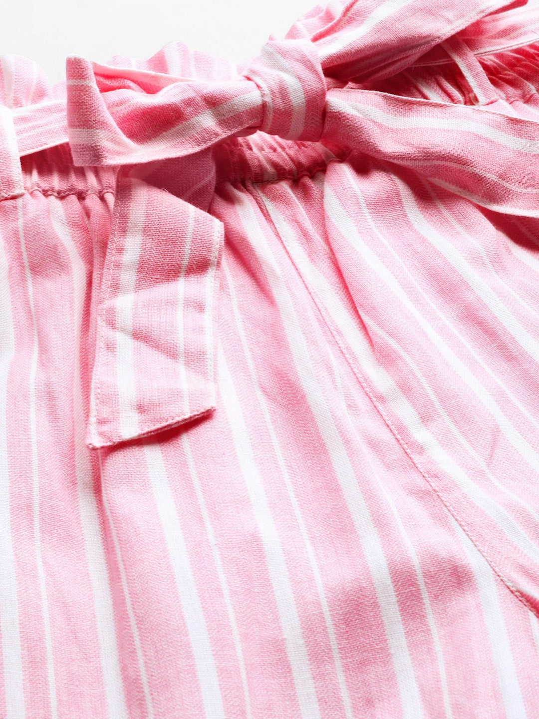 Women Pink Stripes Paper Bag Pants