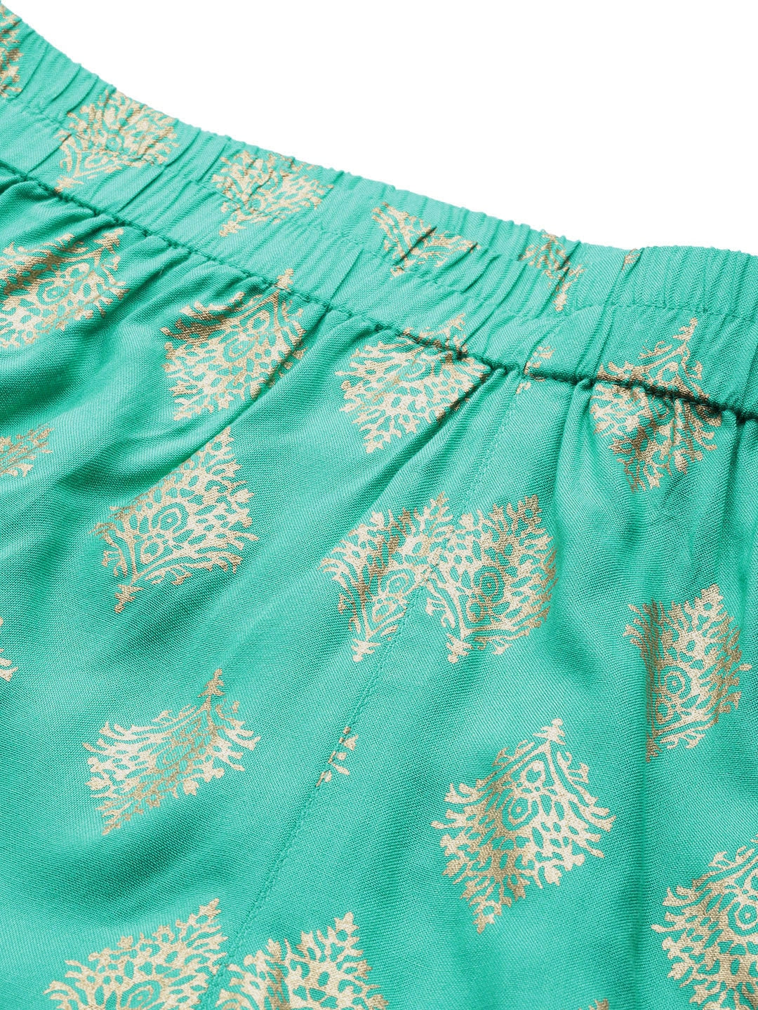 Women Green Floral Foil Pencil Pants