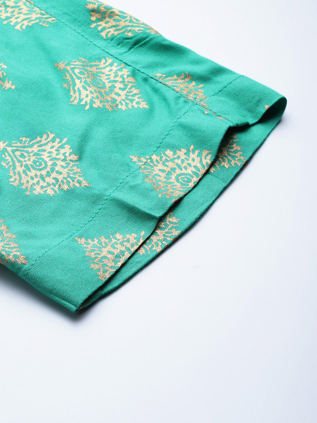 Women Green Floral Foil Pencil Pants