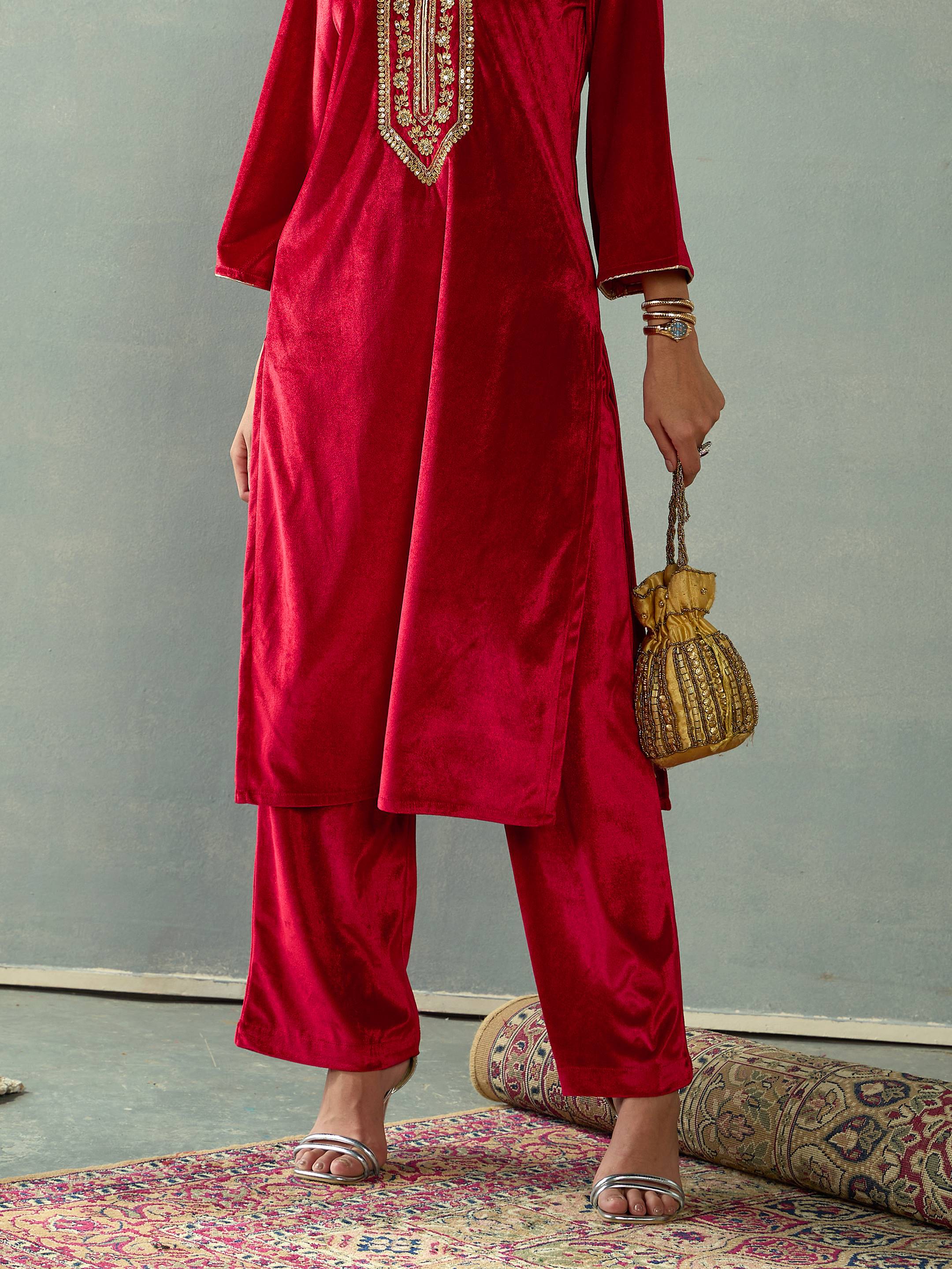 Women Red Velvet Elasticated Pants