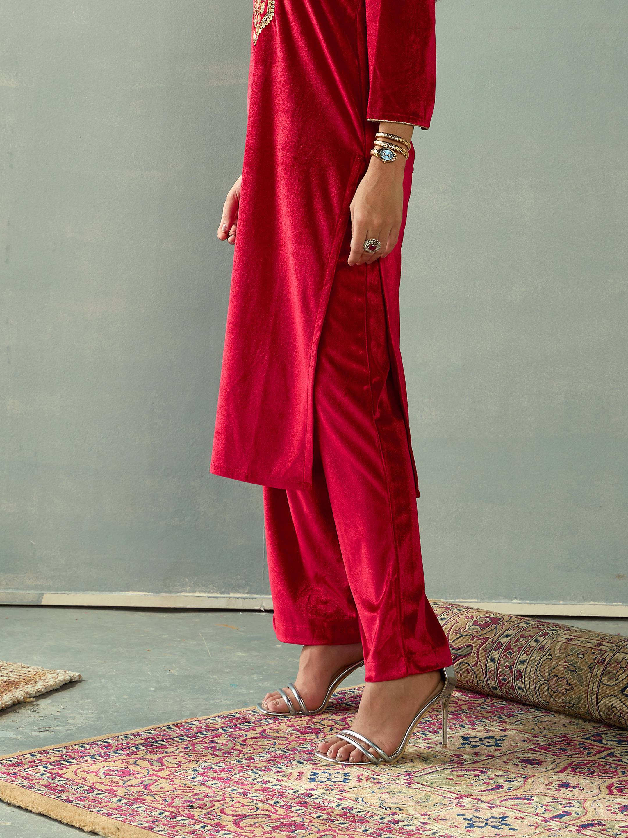 Women Red Velvet Elasticated Pants