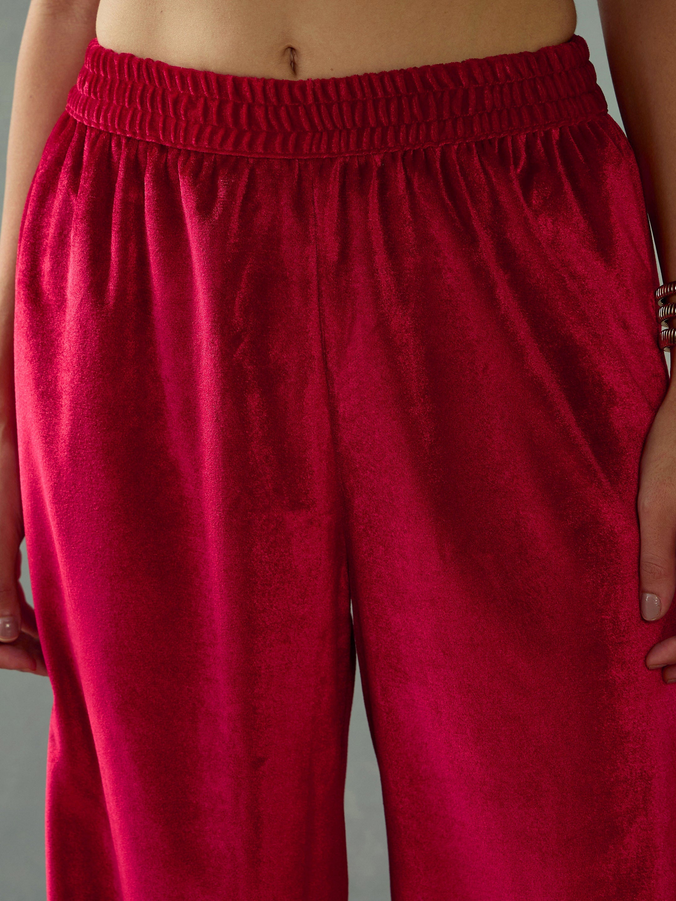 Women Red Velvet Elasticated Pants