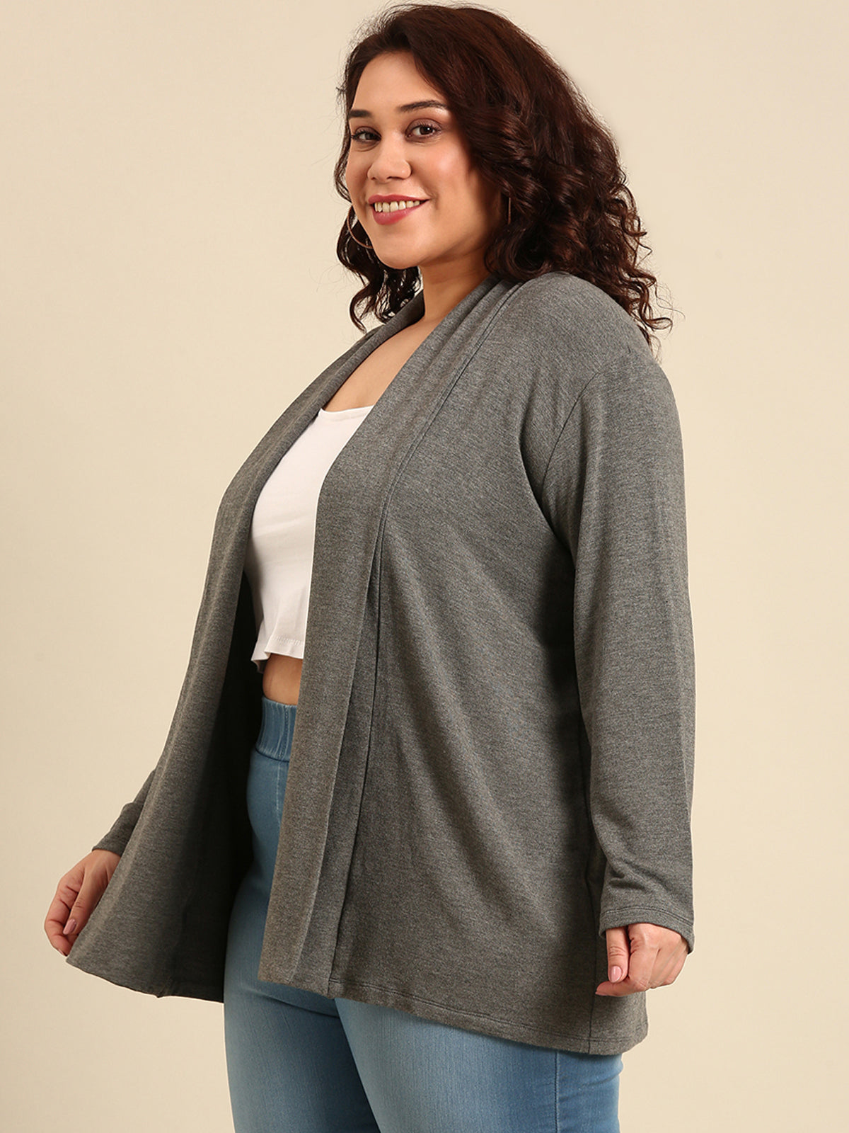 Women Grey Longline Shrug