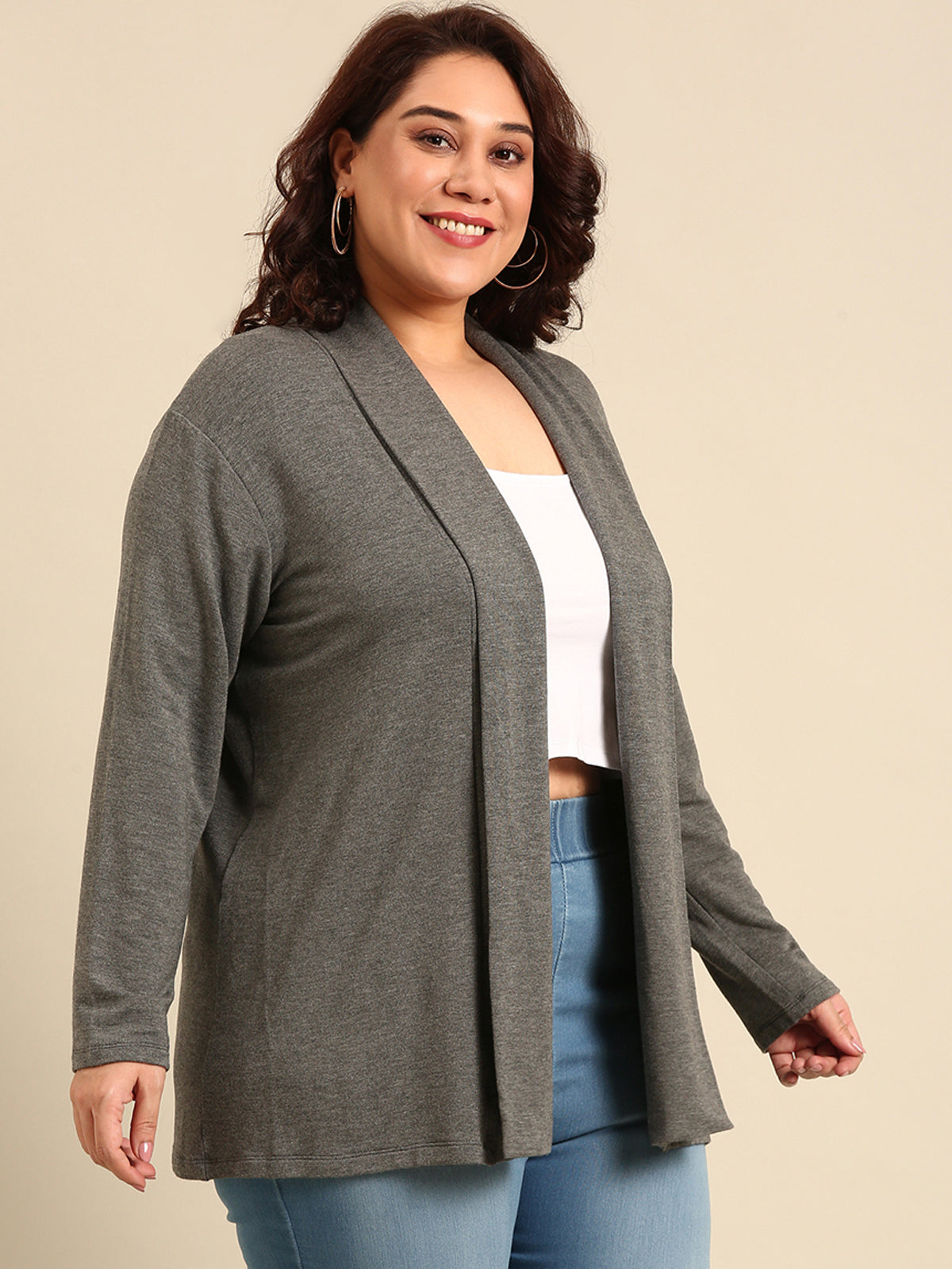 Women Grey Longline Shrug
