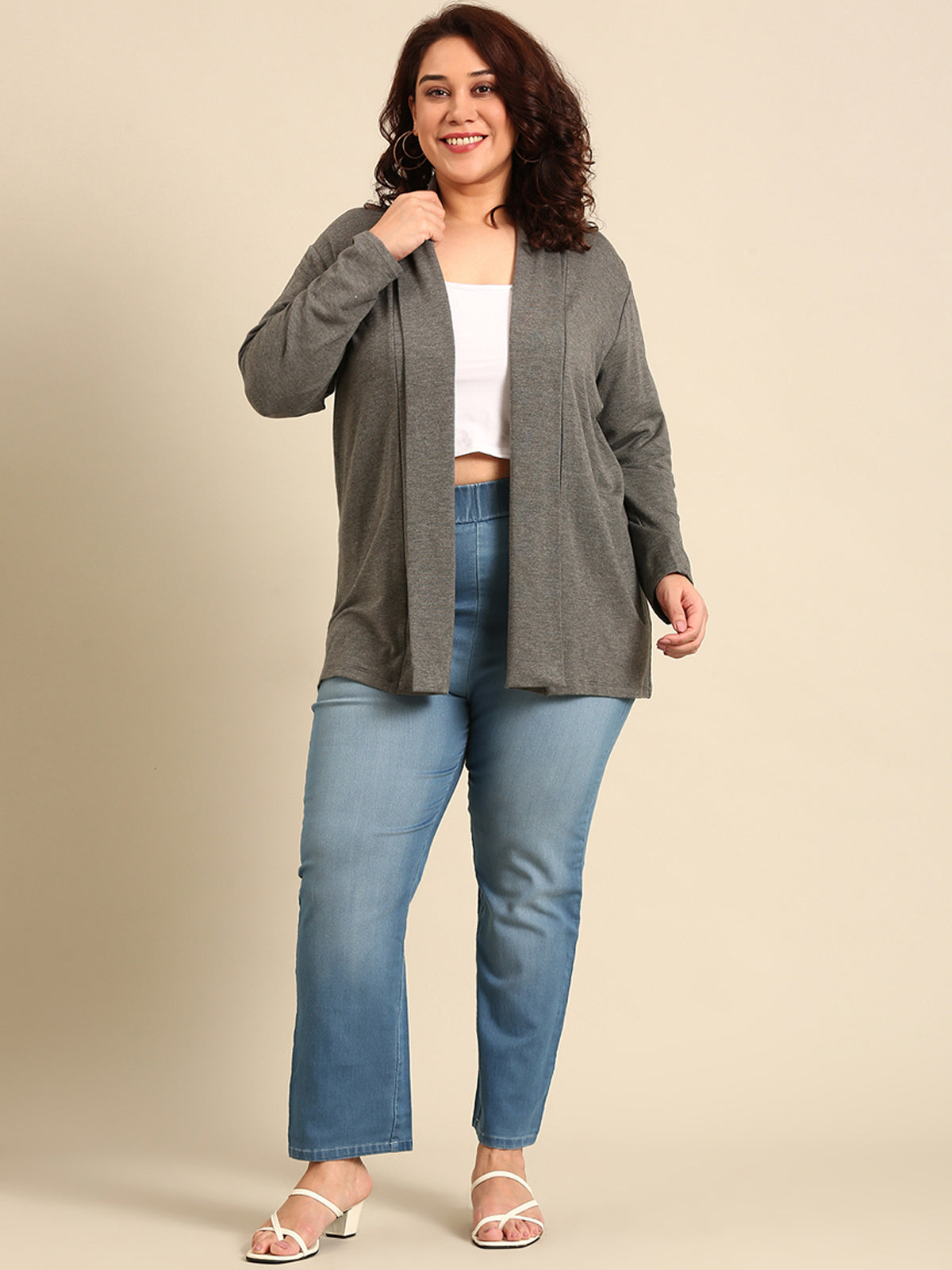 Women Grey Longline Shrug