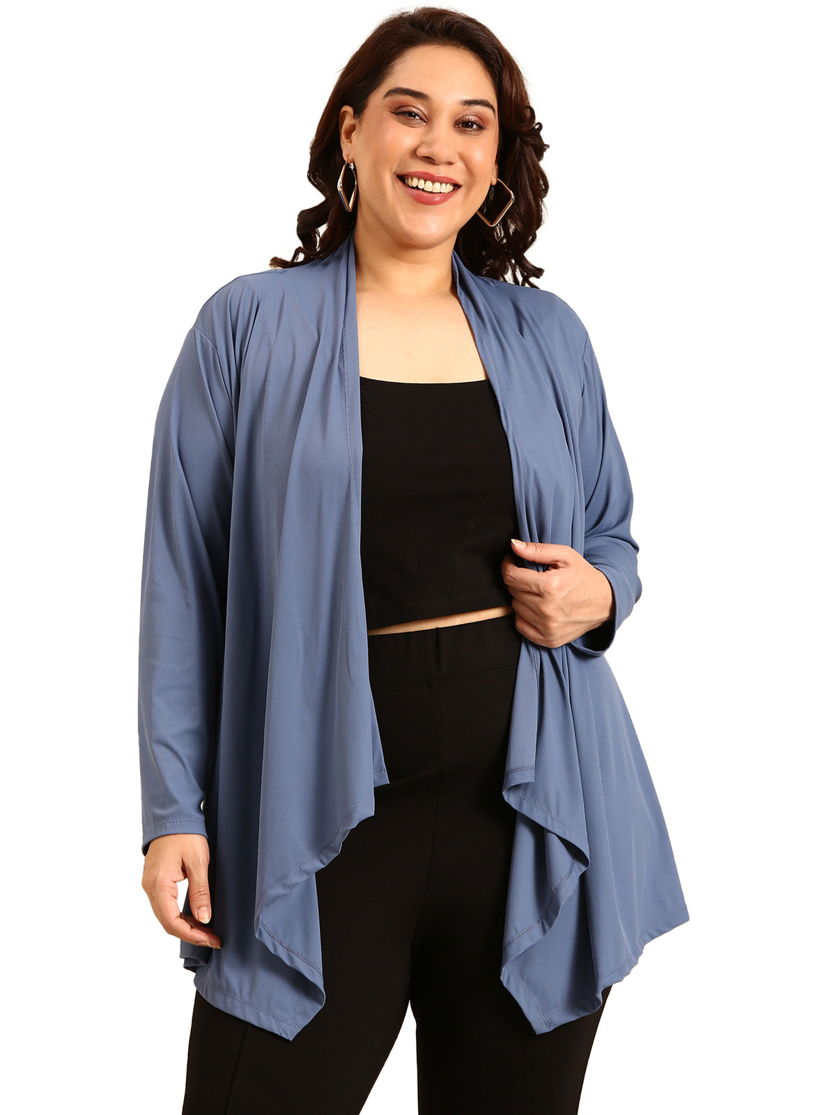 Women Blue Rib Shrug