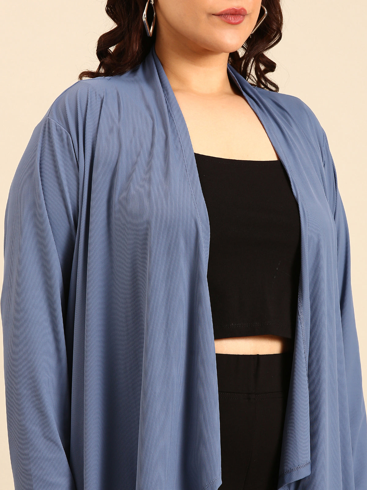 Women Blue Rib Shrug