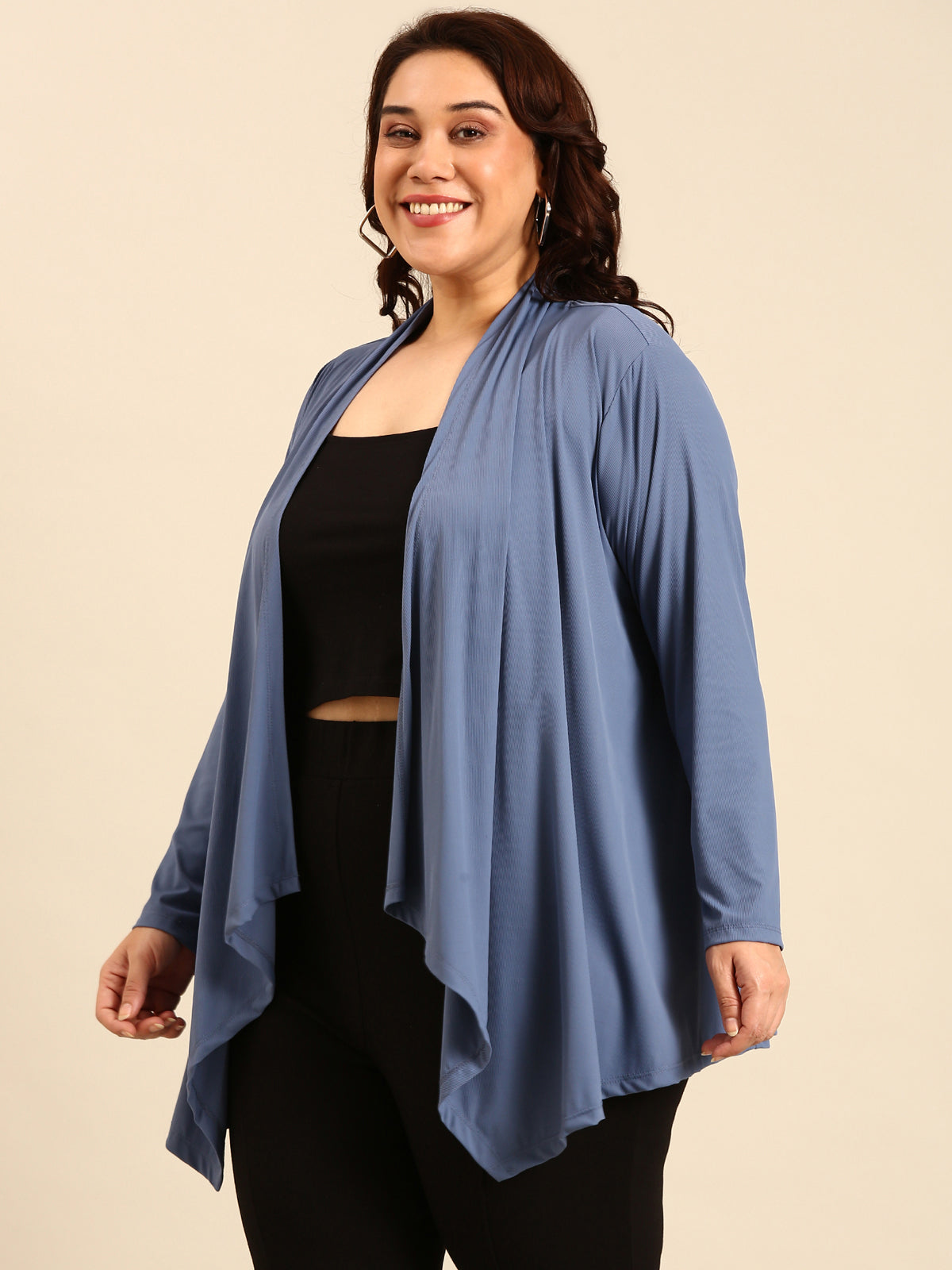 Women Blue Rib Shrug