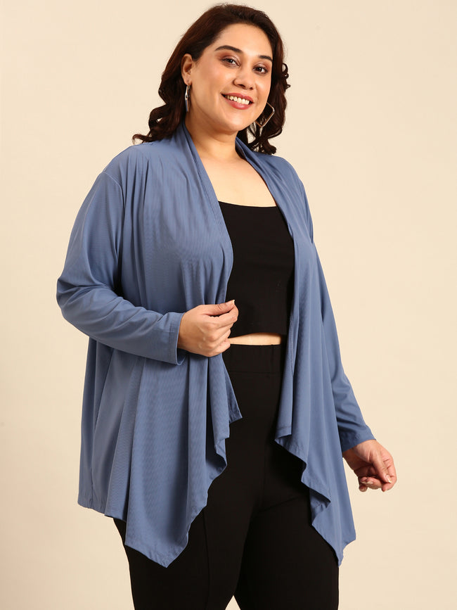 Women Blue Rib Shrug