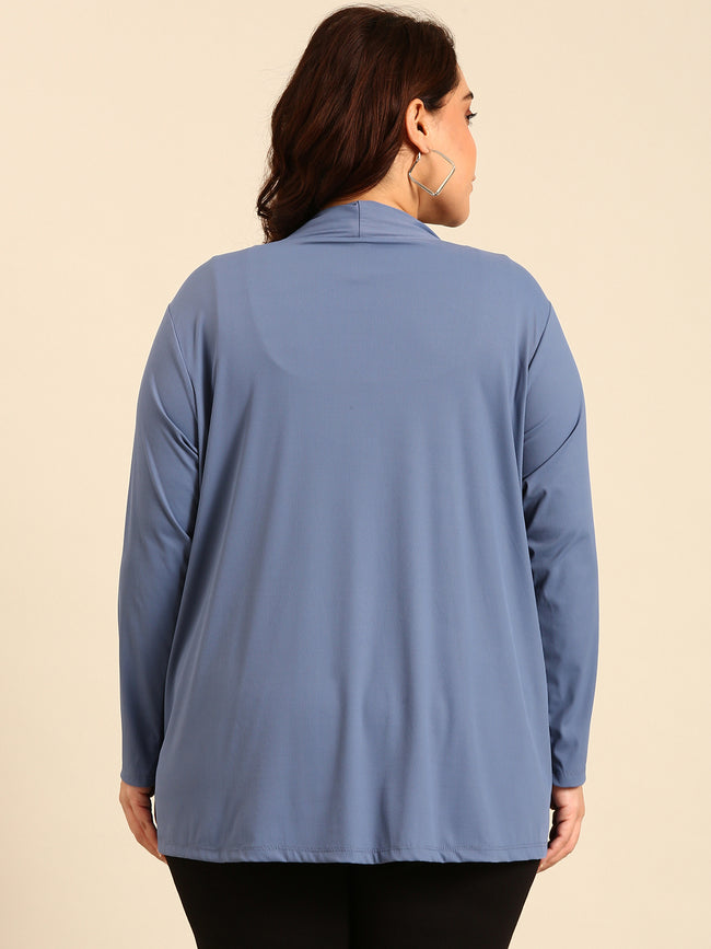 Women Blue Rib Shrug