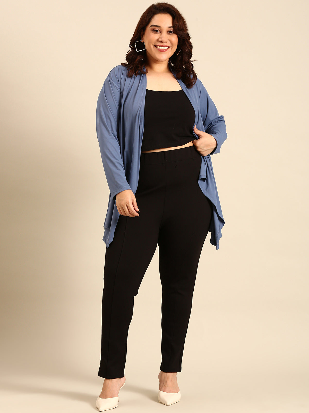 Women Blue Rib Shrug