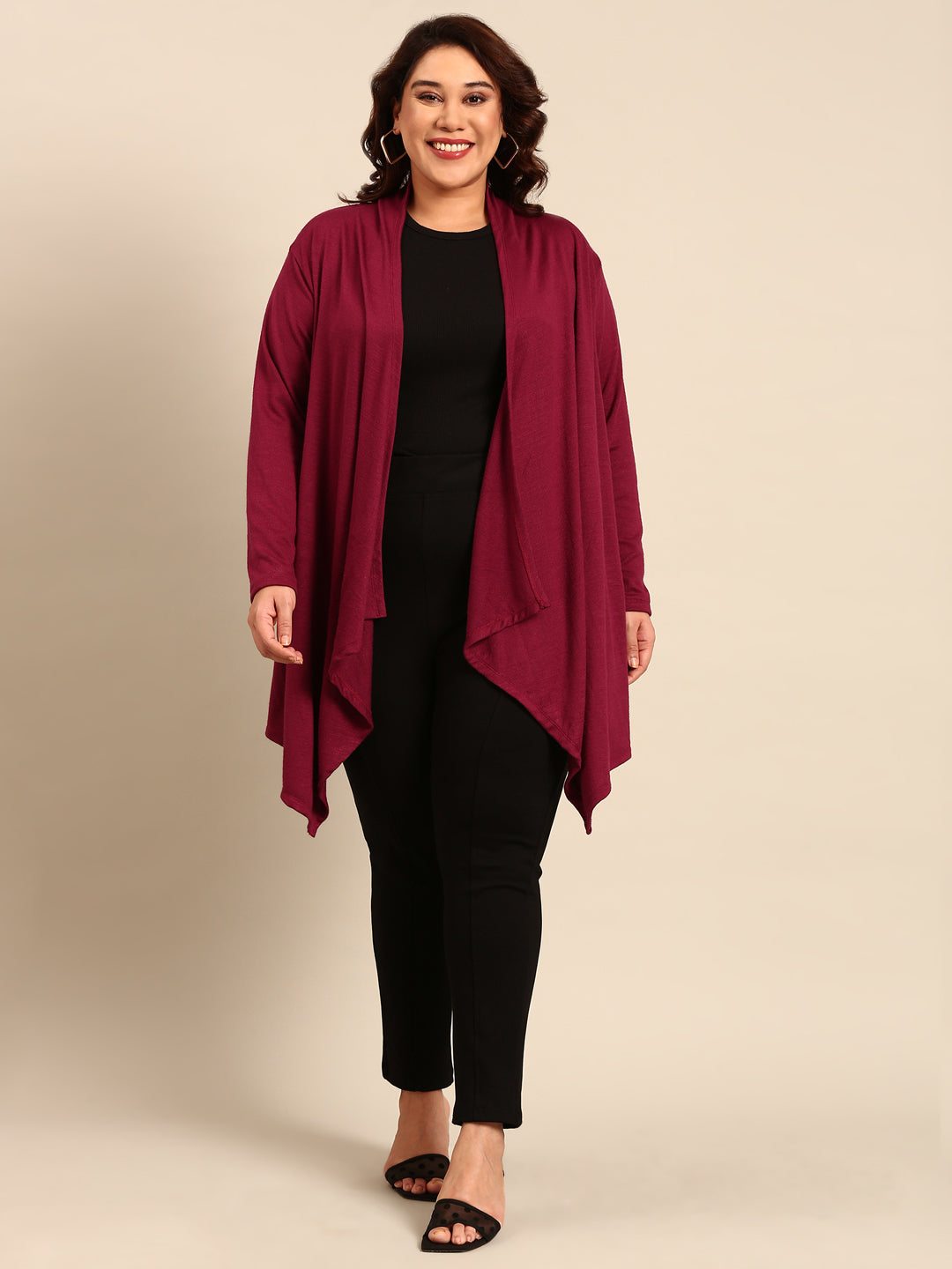 Women Solid Magenta Winter Shrug