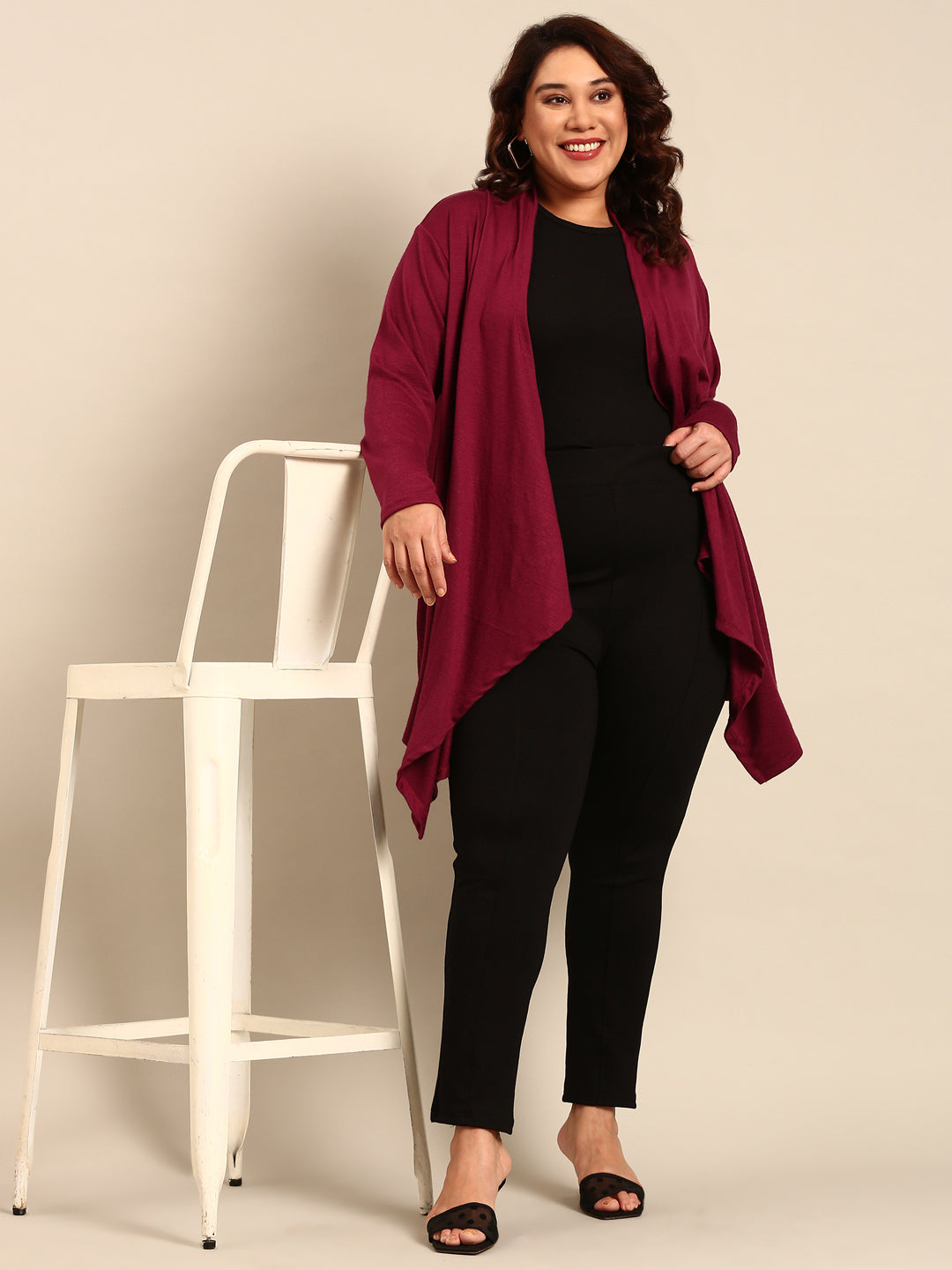 Women Solid Magenta Winter Shrug