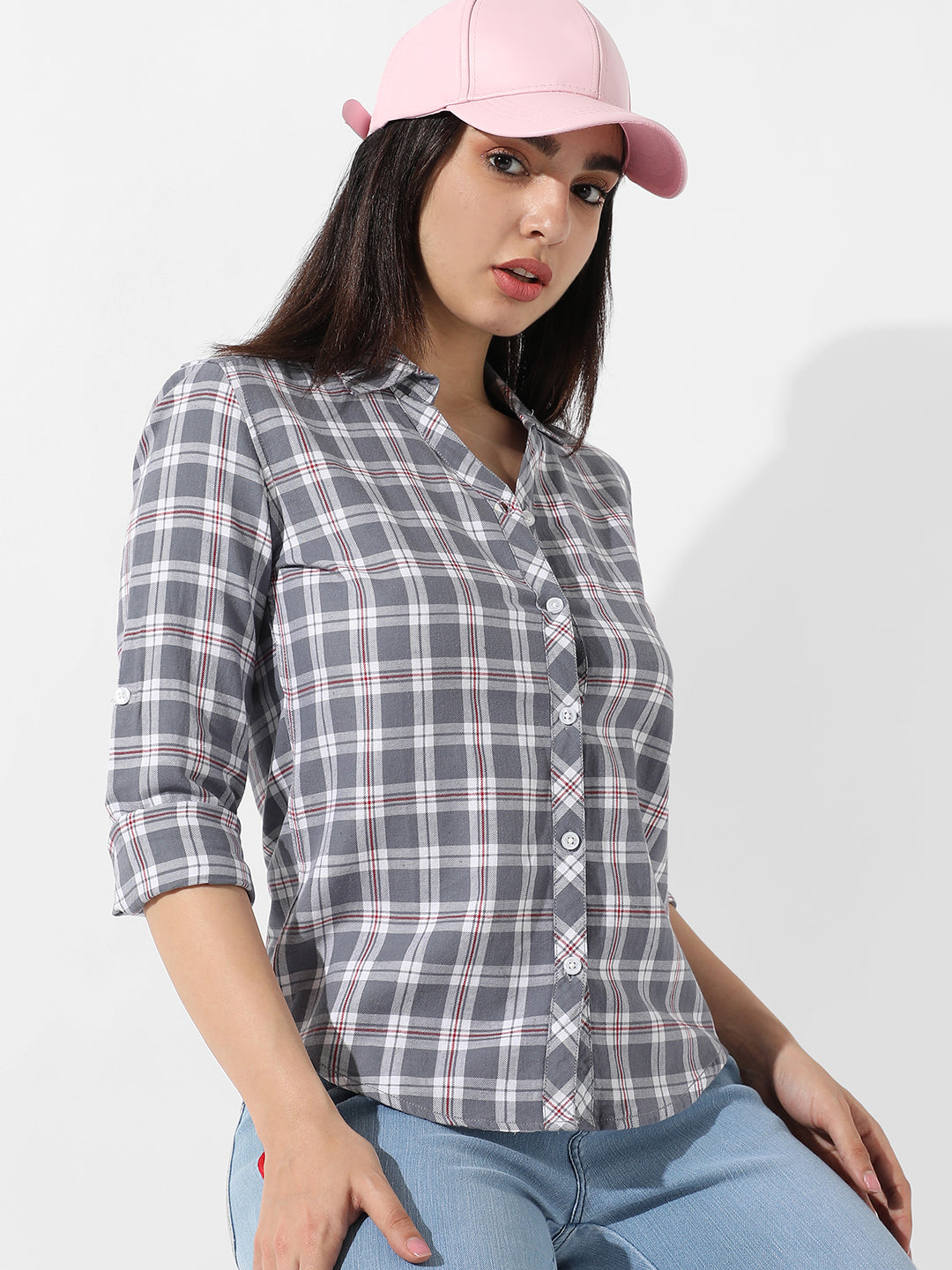 Women Grey Tartan Plaid Shirt