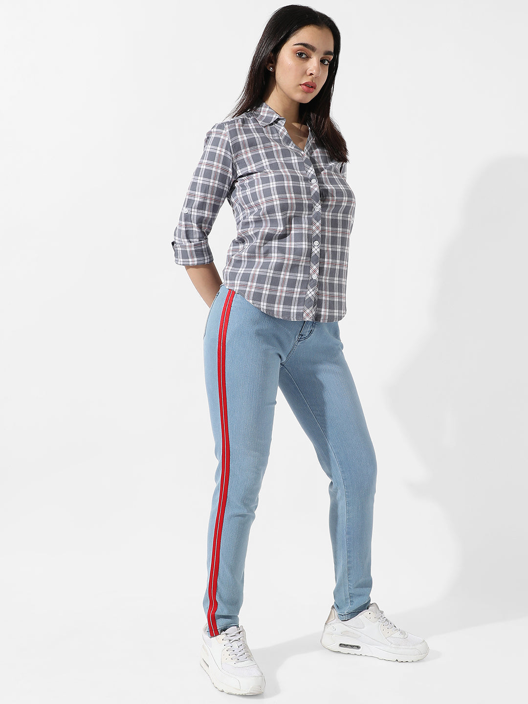 Women Grey Tartan Plaid Shirt