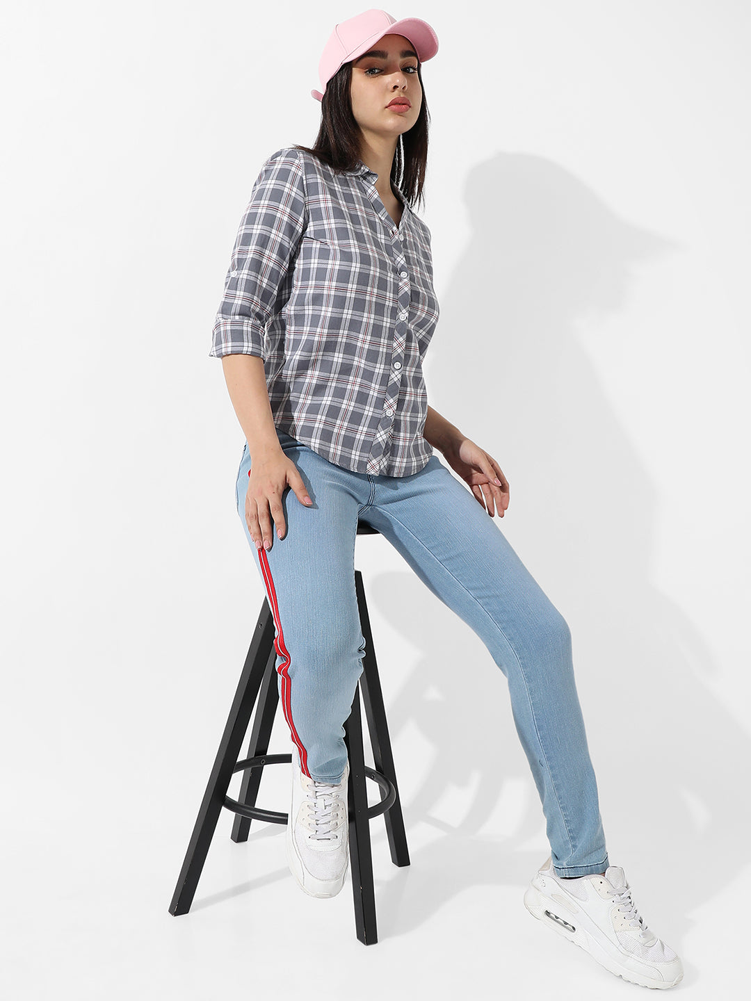 Women Grey Tartan Plaid Shirt