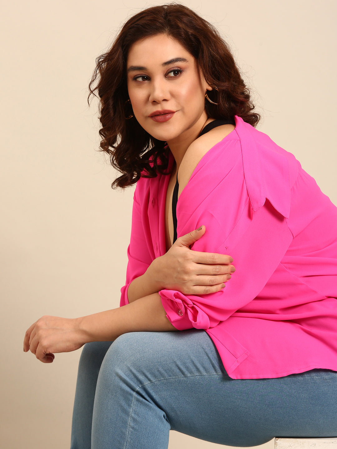 Women Pink Button Down Shirt