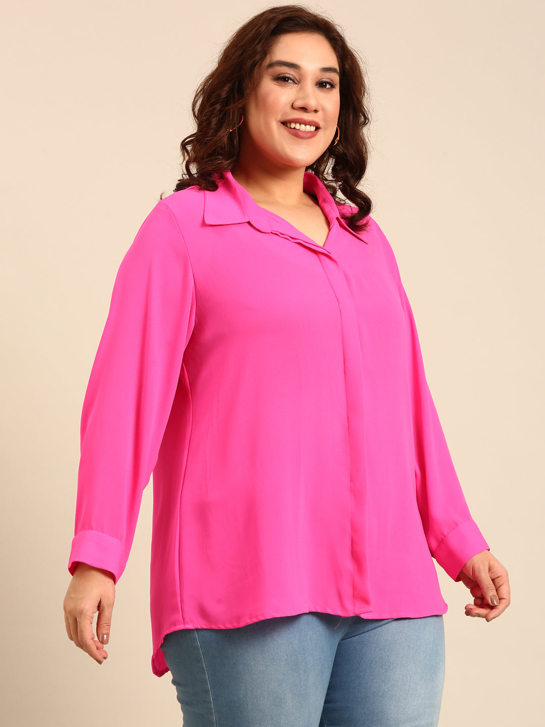 Women Pink Button Down Shirt