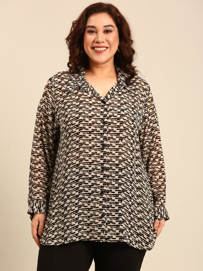 Women Black Beige Printed Shirt