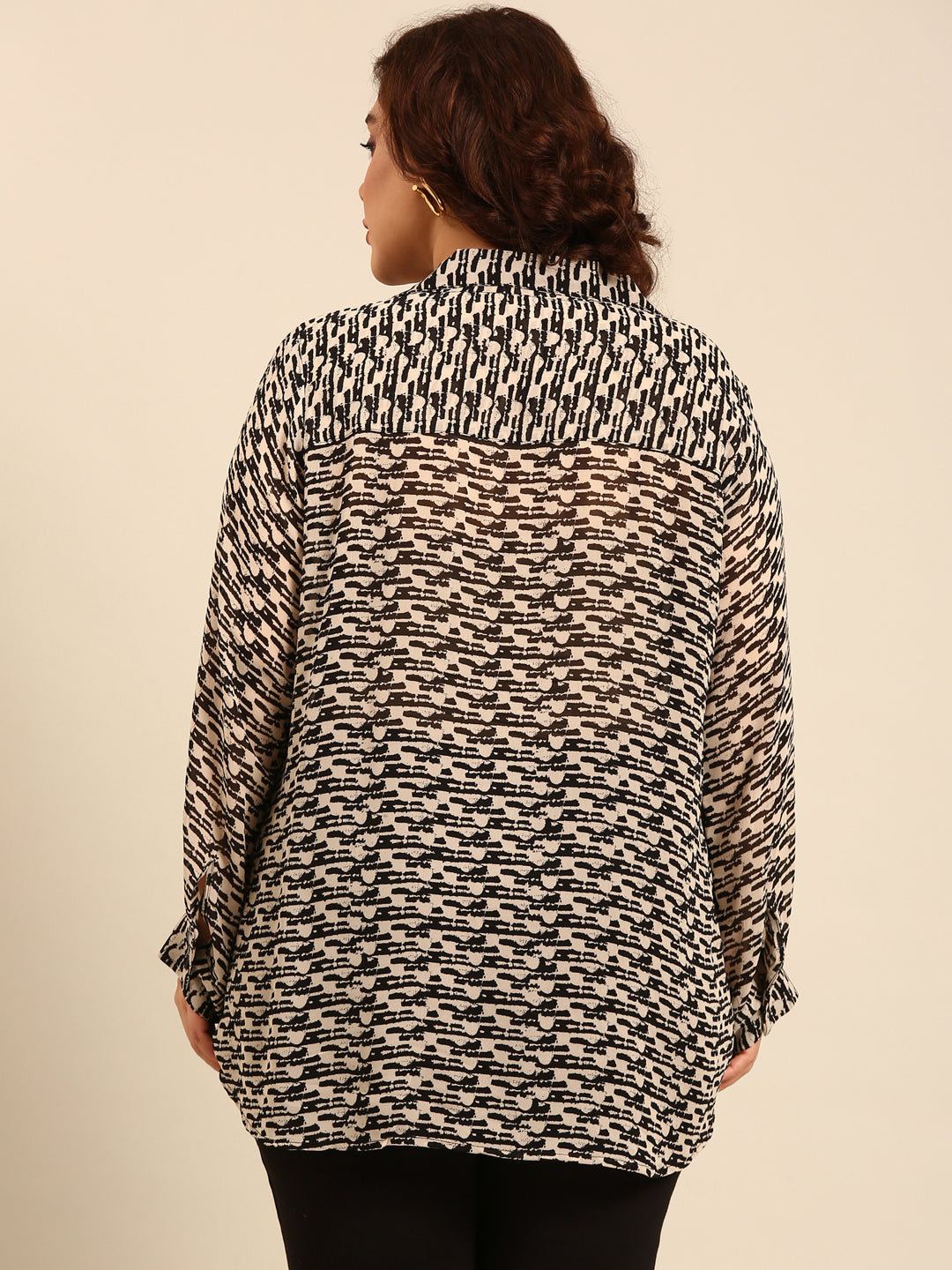 Women Black Beige Printed Shirt