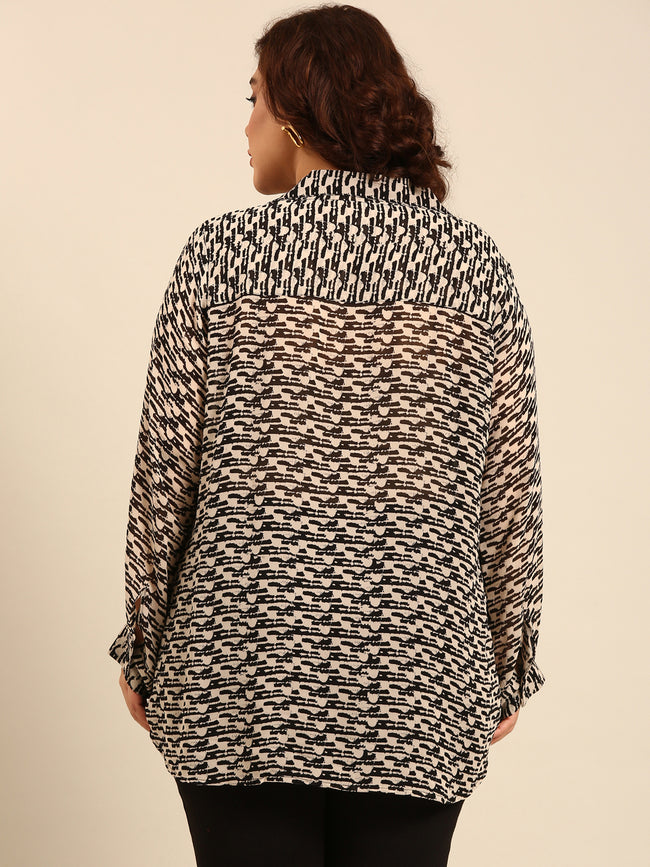 Women Black Beige Printed Shirt