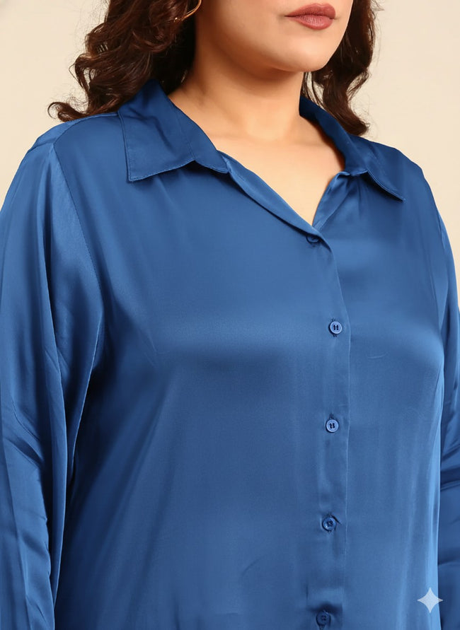 Women Blue Button Down Shirt