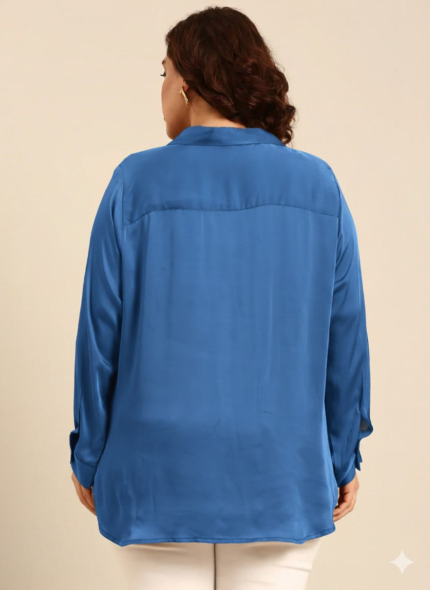 Women Blue Button Down Shirt