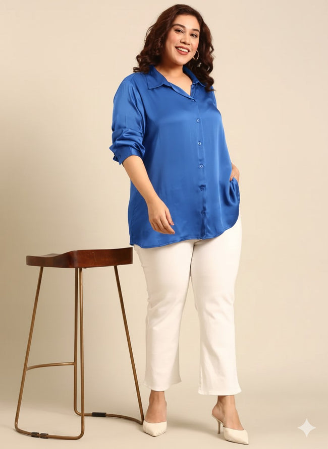 Women Blue Button Down Shirt