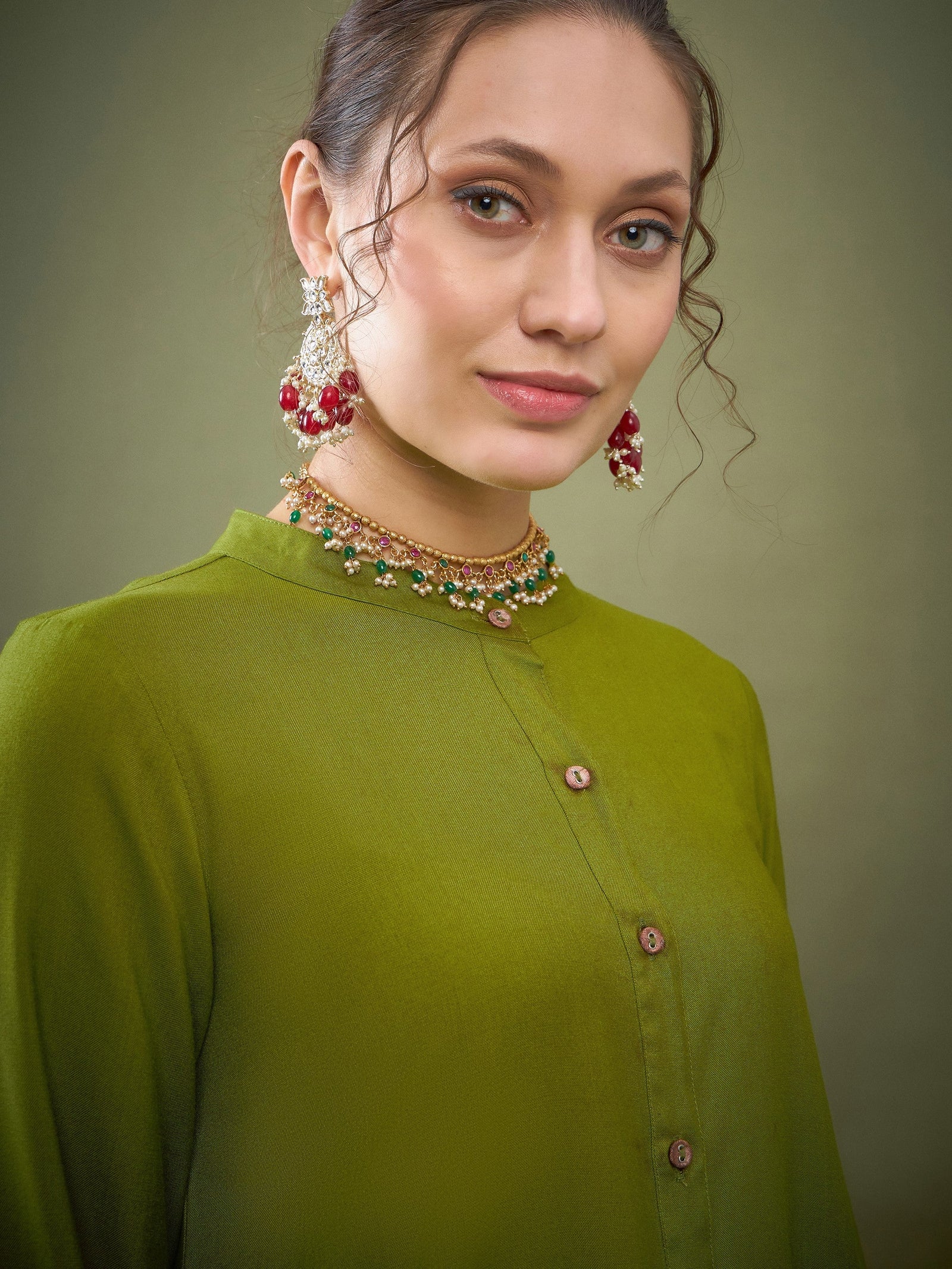 Green Hem Embroidered Shirt With Palazzos-Shae by SASSAFRAS