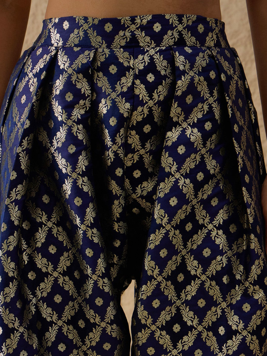 Women Navy Velvet Embroidered Short Kurta With Farshi Salwar