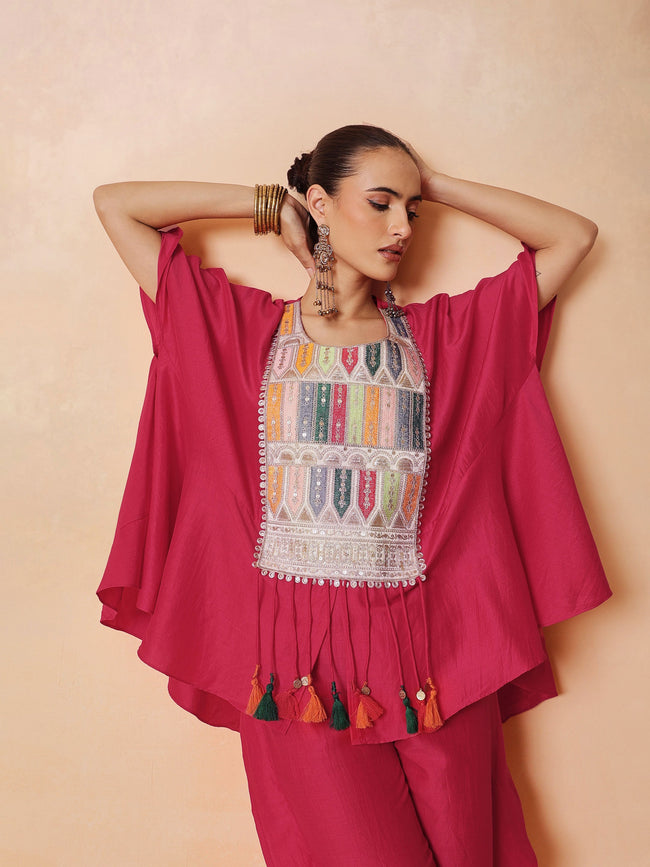 Women Embroidered Patch Kaftan With Tulip Pants