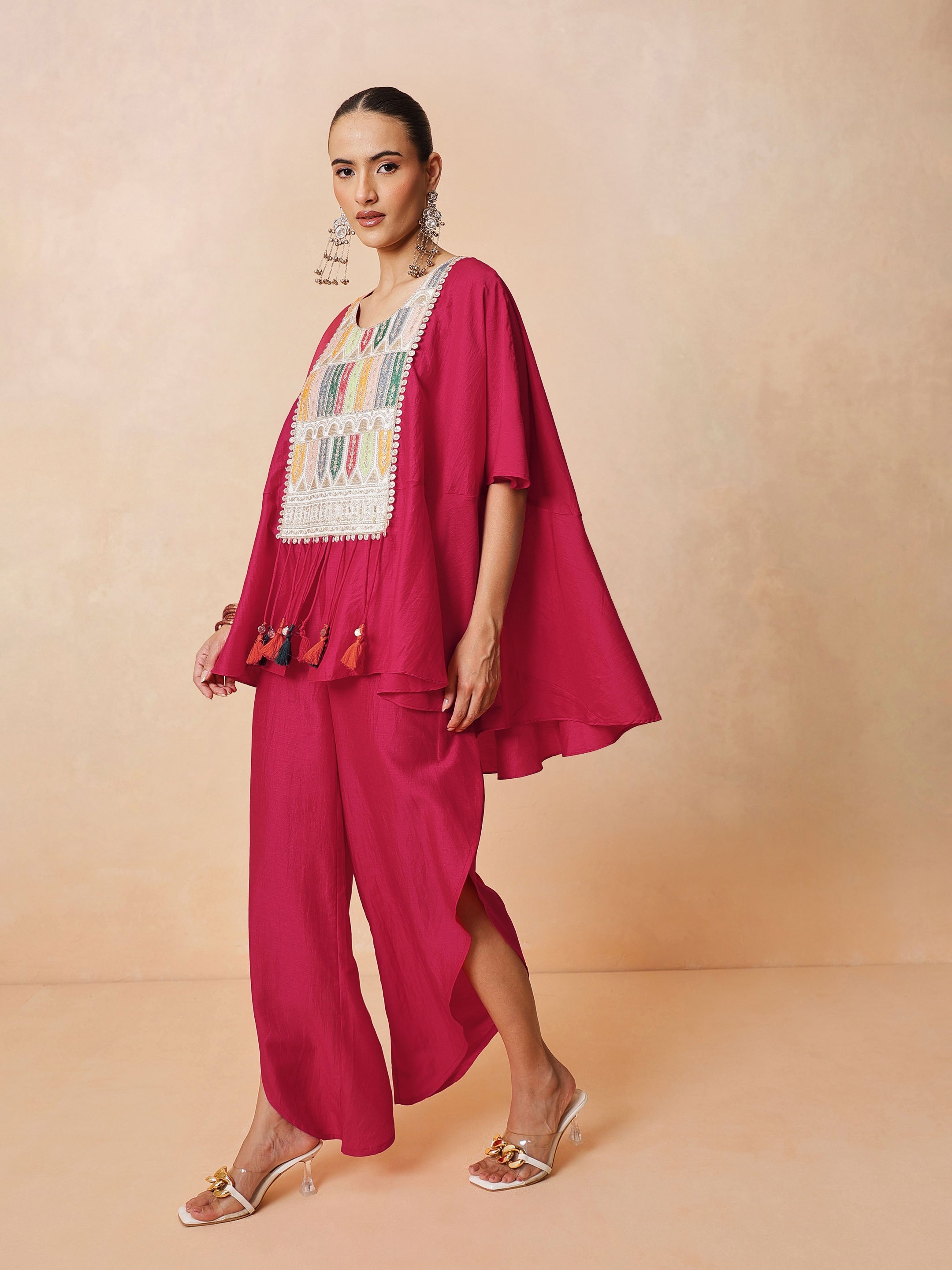 Women Embroidered Patch Kaftan With Tulip Pants