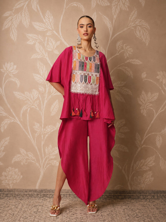 Women Embroidered Patch Kaftan With Tulip Pants