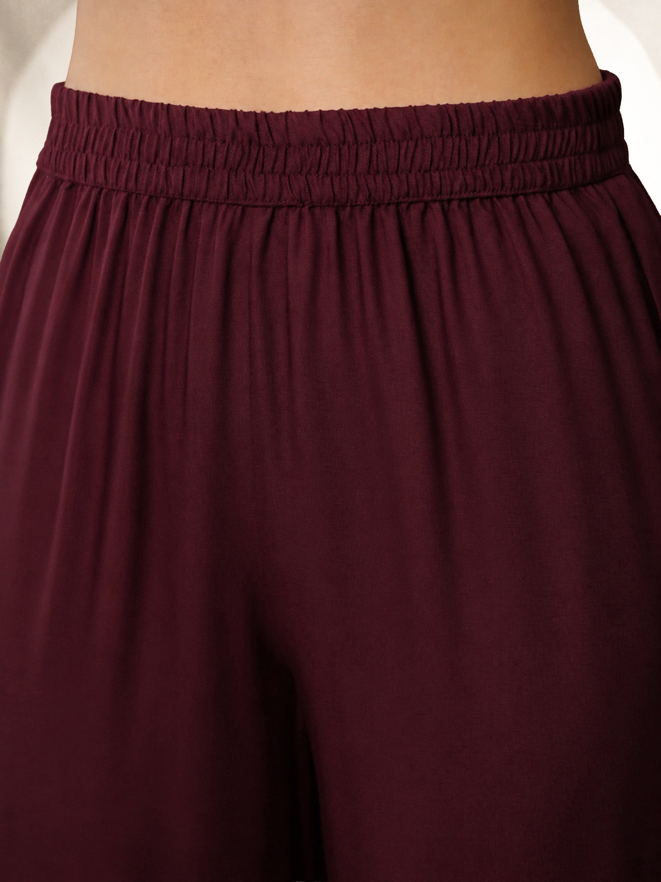 Women Maroon Embroidered Kaftan With Cami & Straight Pants