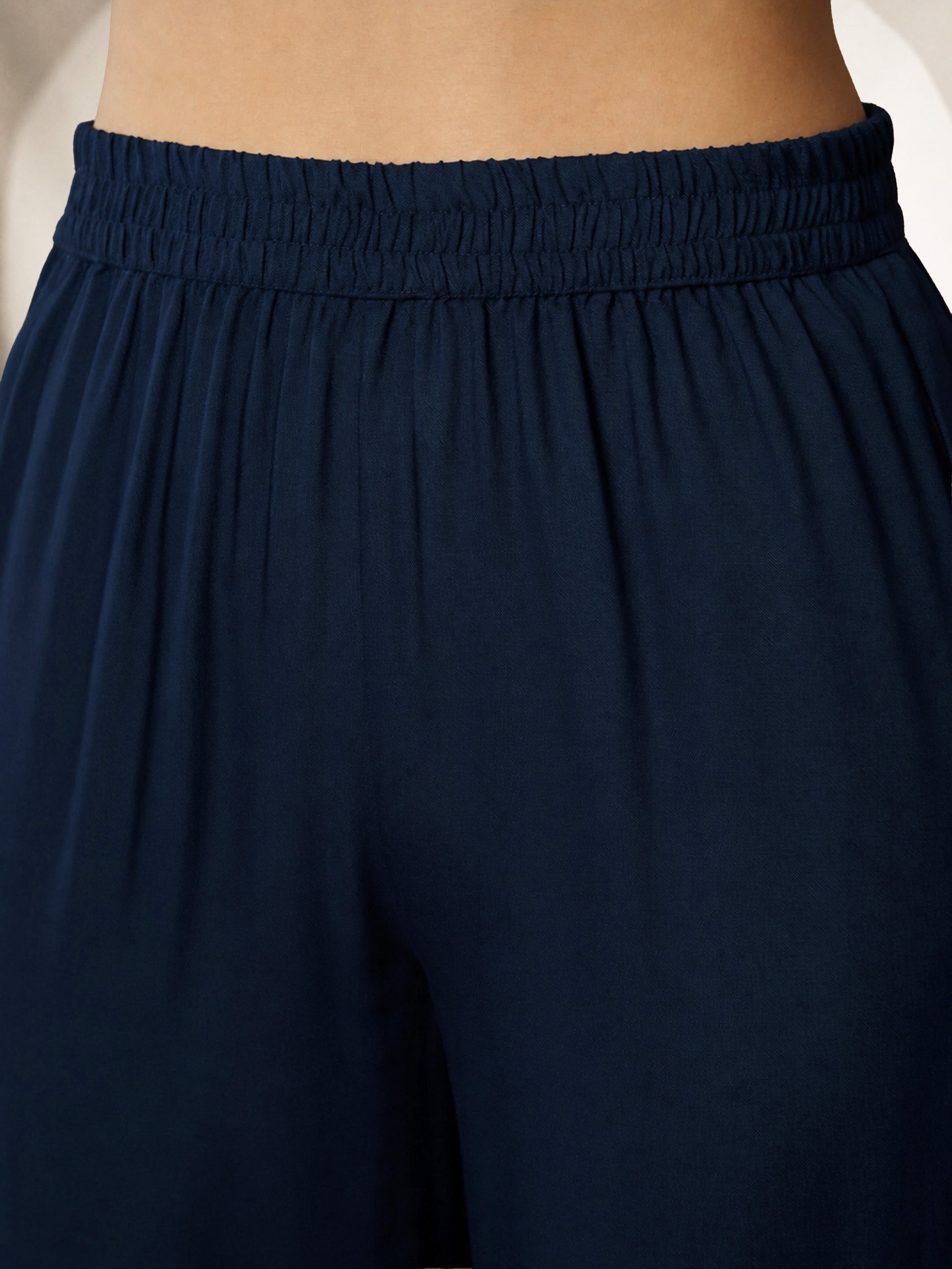 Women Navy Embroidered Kaftan With Cami & Straight Pants