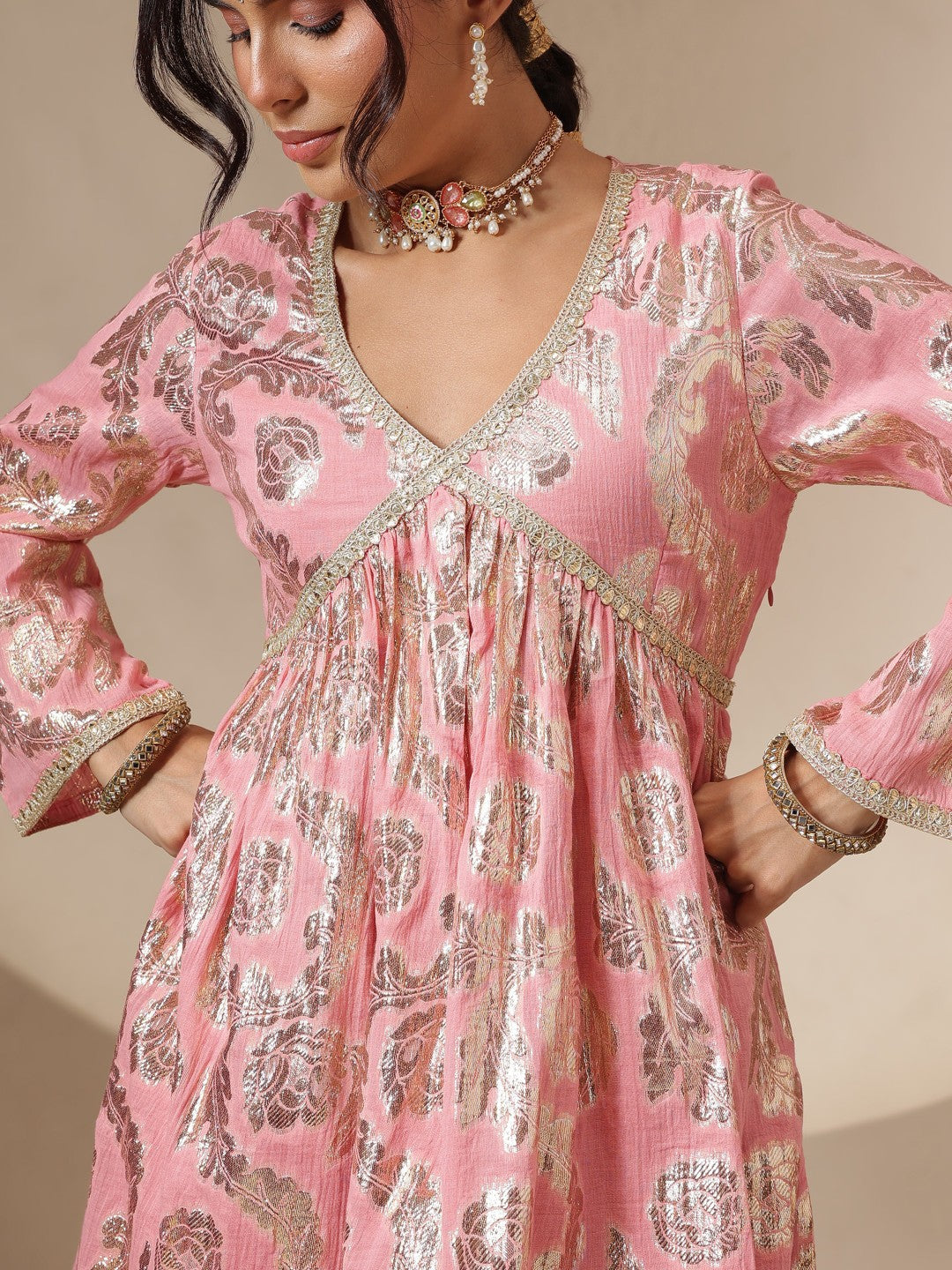 Women Pink Peplum Top With Sharara Pants