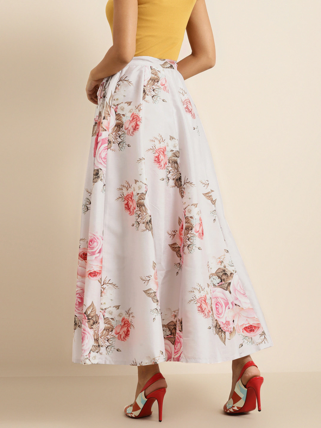 Nude Floral Anarkali Skirt