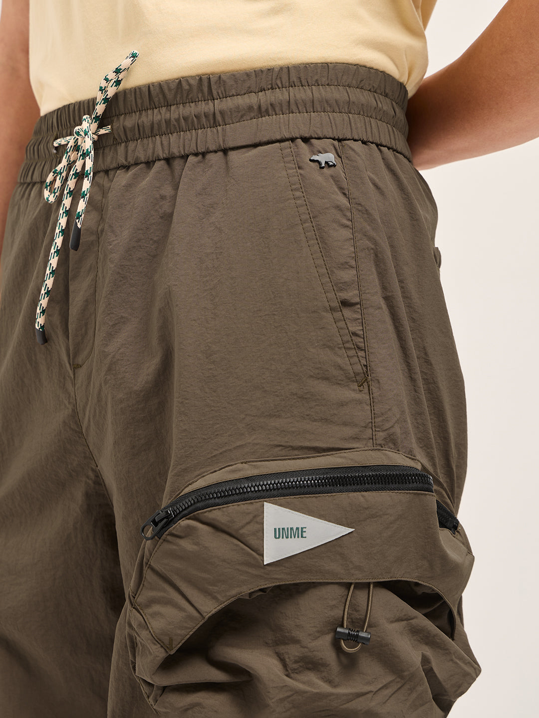 Men Brown Solid Polyester Cargo Shorts