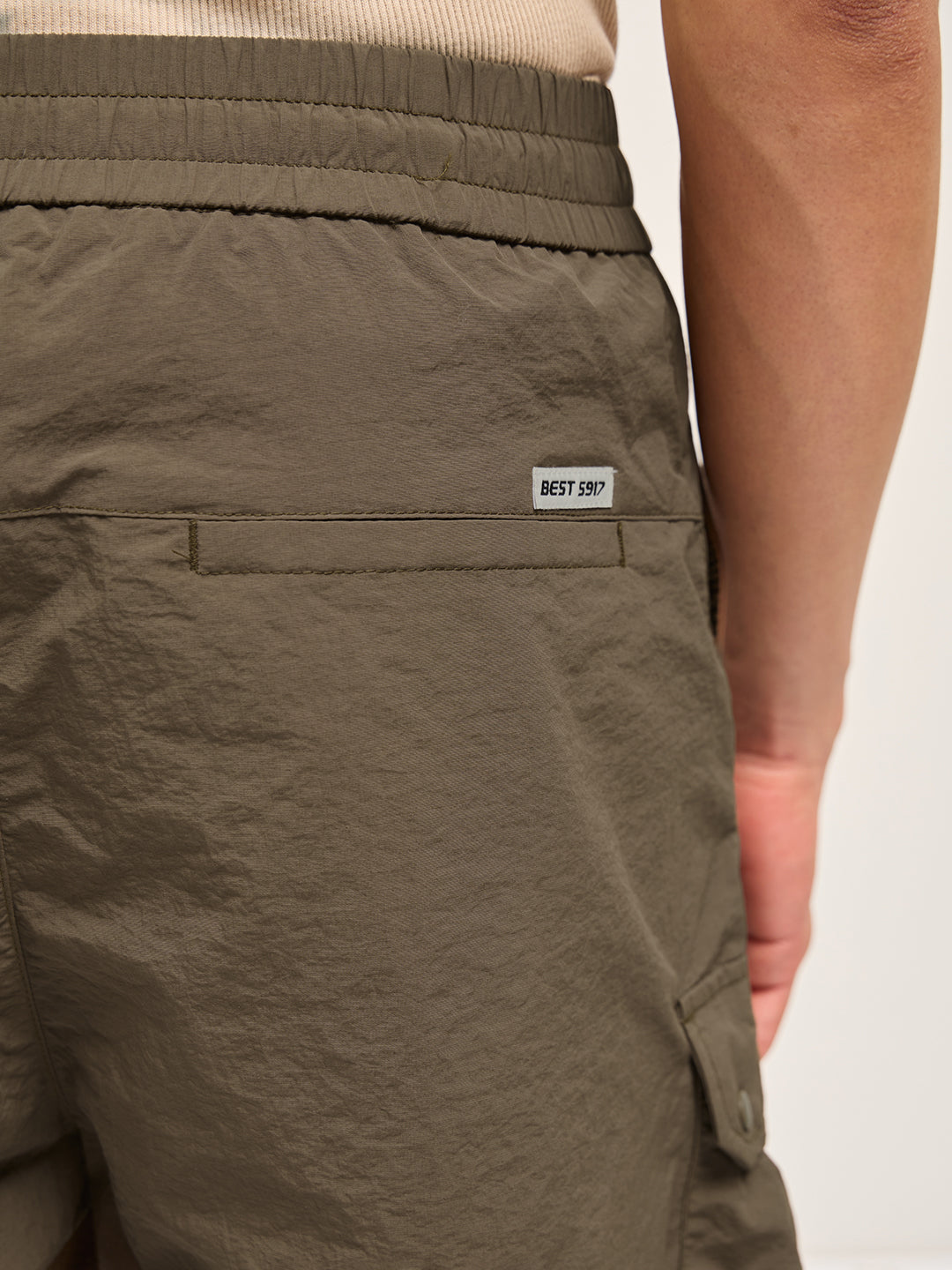 Men Brown Solid Polyester Regular Fit Knee-Length Cargo Shorts