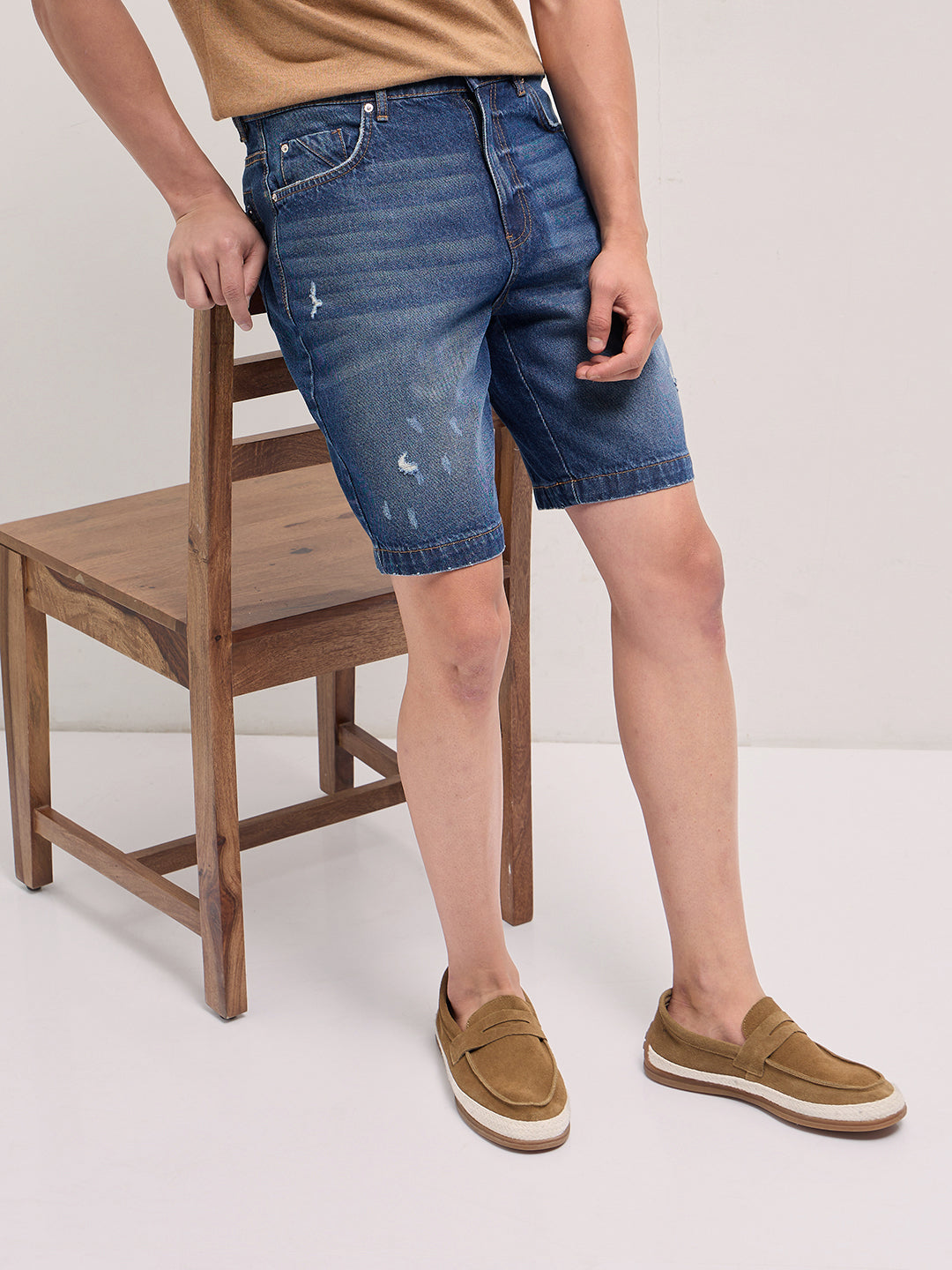 Men Blue Relaxed Fit Denim Shorts